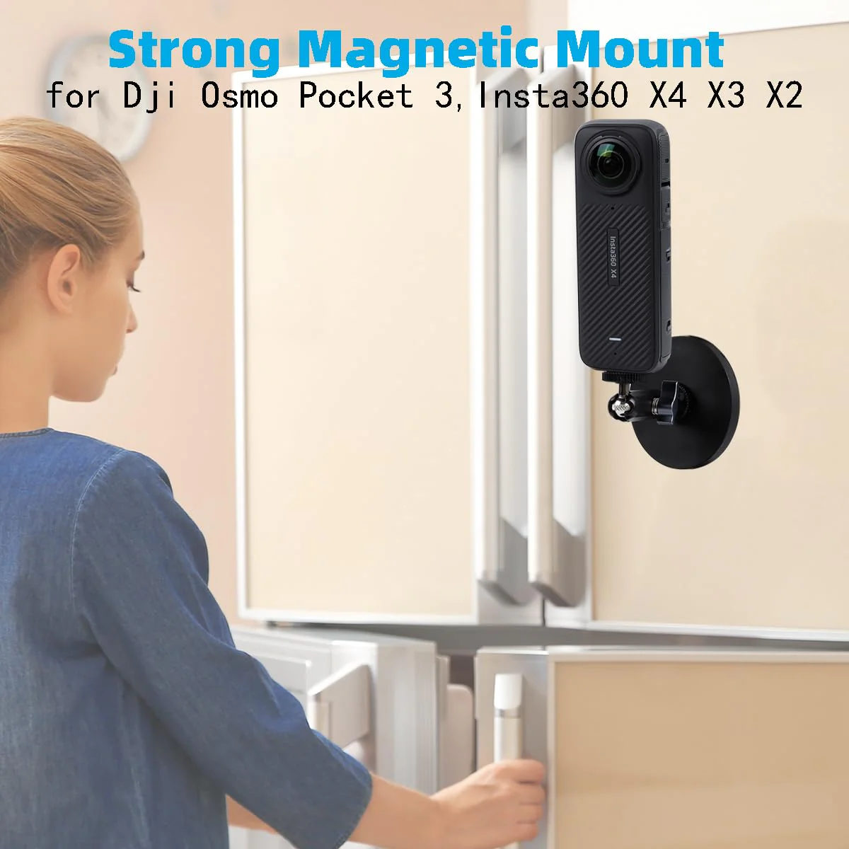 Magnetic Camera Mount with Magic Arm Compatible with DJI Osmo Pocket 3,Insta360 One X4 X3 X2 Go3, Heavy-Duty Magnet Base Stand with 1/4"-20 Thread for Gym, Car Mounting - Image 2