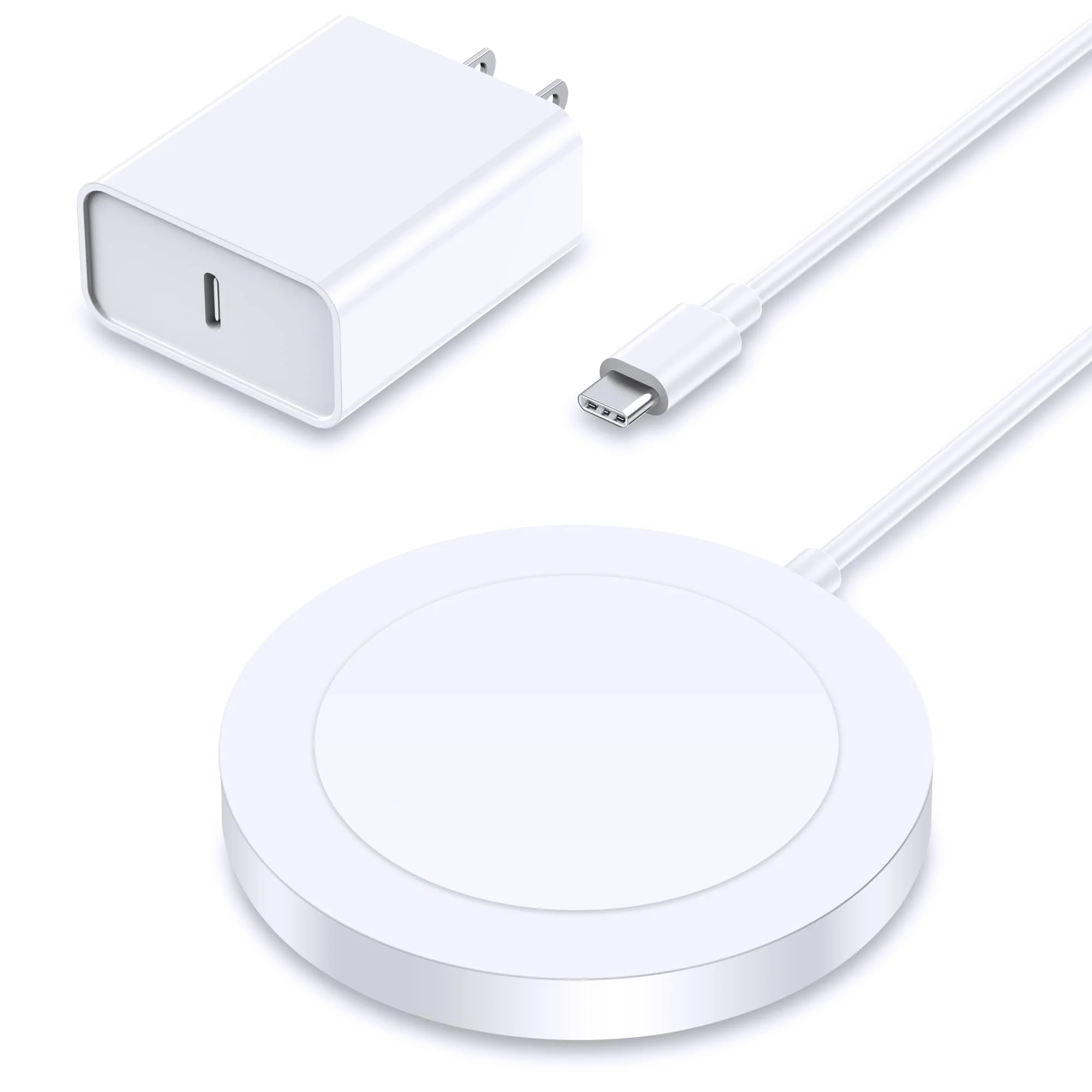 Magnetic iPhone Charger: Wireless Mag Safe Charging Pad Compatible with iPhone 15 Pro Max Plus 14 Pro Max Plus 13 Pro Max 12 Pro Max AirPods Pro 3 2 - Fast Charging Pad with 20W Adapter White