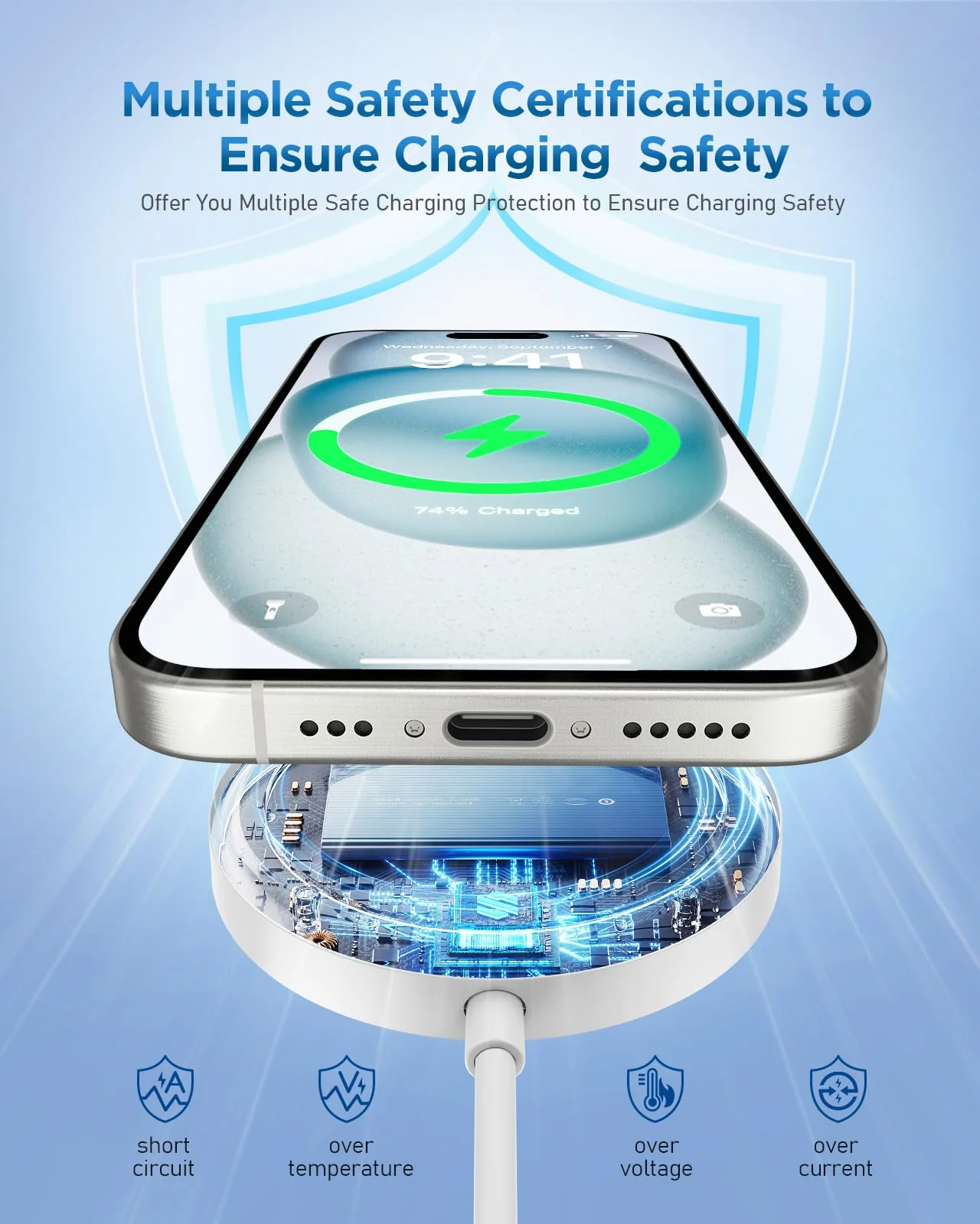 Magnetic iPhone Charger: Wireless Mag Safe Charging Pad Compatible with iPhone 15 Pro Max Plus 14 Pro Max Plus 13 Pro Max 12 Pro Max AirPods Pro 3 2 - Fast Charging Pad with 20W Adapter White - Image 4
