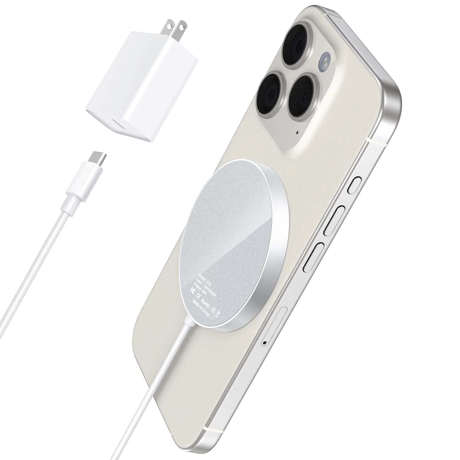Magnetic iPhone Charger: Wireless Mag Safe Charging Pad Compatible with iPhone 15 Pro Max Plus 14 Pro Max Plus 13 Pro Max 12 Pro Max AirPods Pro 3 2 - Fast Charging Pad with 20W Adapter White - Image 8