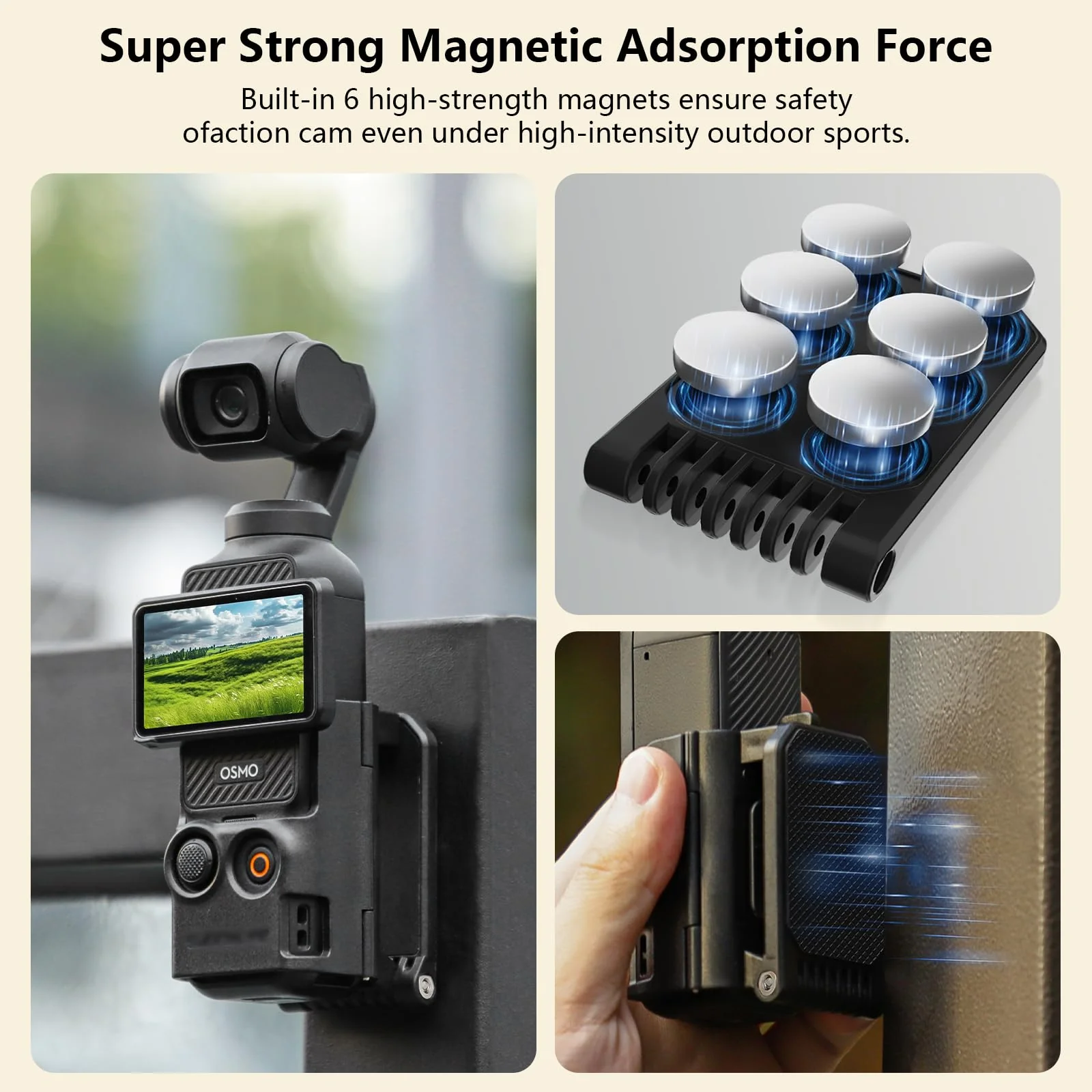 Magnetic Mount Stand Compatible with DJI Osmo Pocket 3, Pocket3 Accessories Expansion Adapter Magnet Suction Case Holder on Desktop, Vertical Surface, 180° Adjustable, Quick Fixation, Black - Image 3