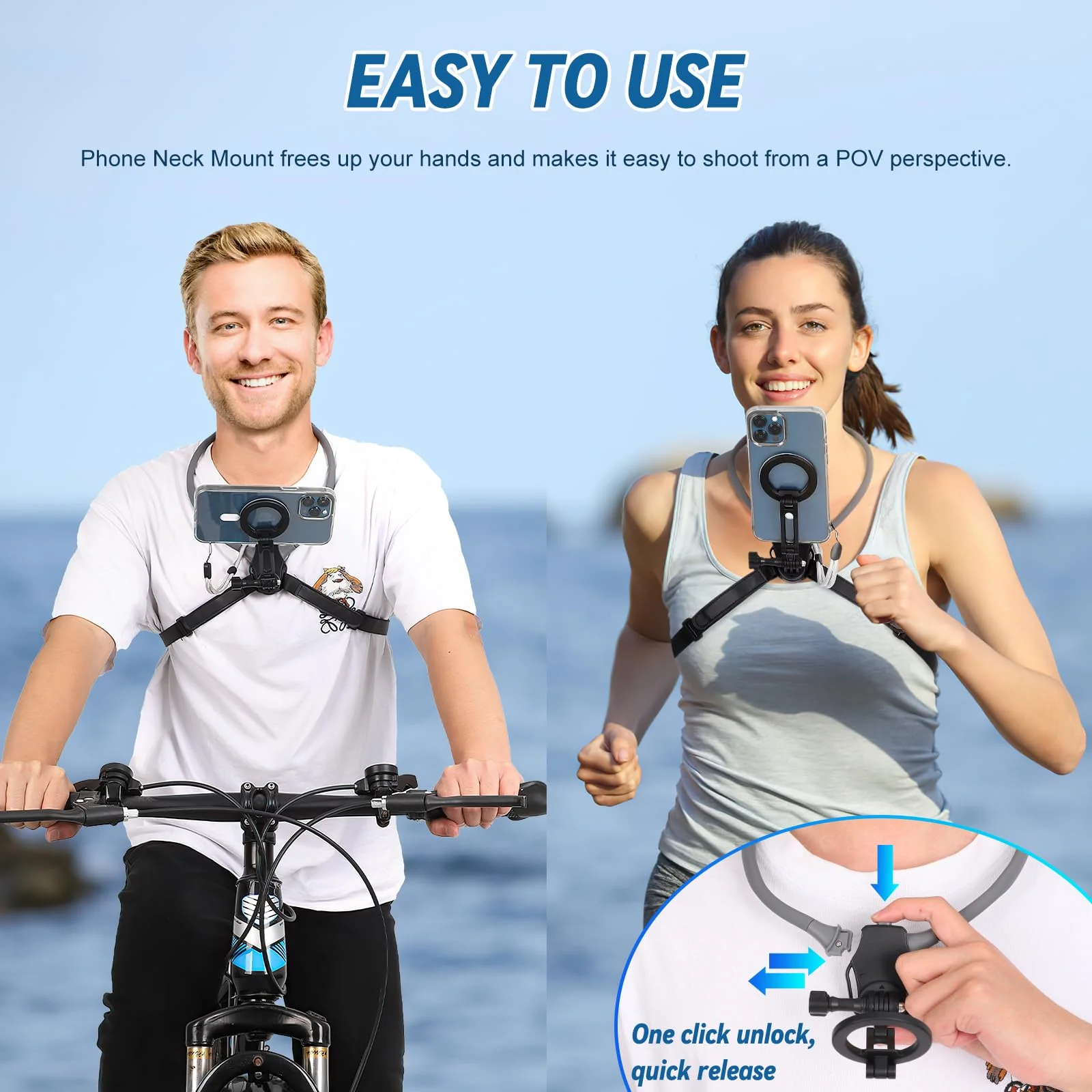 Magnetic Neck Mount for Phones, POV Phone Holder, Vlog Neck Mount with Anti-Vibration Chest Strap for GoPro for Insta360, Magnetic Phone Neck Holder for iPhone 16 15 14 13 12 Series - Image 3