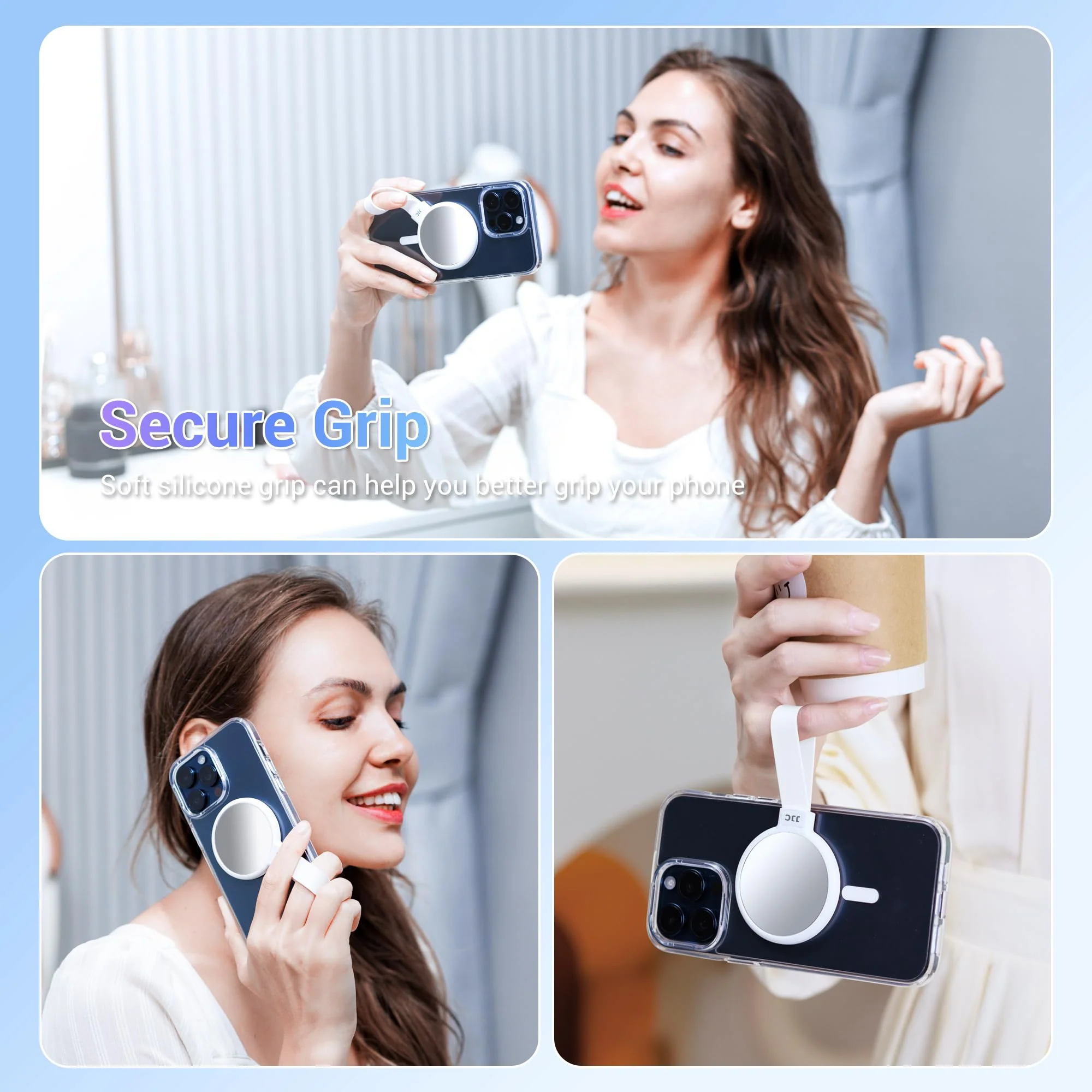 Magnetic Phone Mirror for iPhone 15 14 13 Pro Max Plus & Magsafe Case,Selfie Monitor Screen Mirror for Phone Rear Camera, Phone Mirror Holder Grip, Magnet Phone Mirror for Make up Selfie Vlog - Image 7