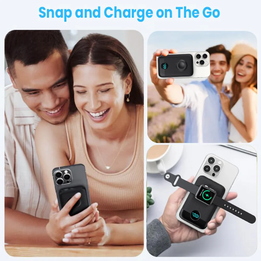 Magnetic Portable Charger 10800mAh,4-in-1 Wireless Power Bank with iWatch Charger, QC4.0+20W PD Fast Charging USB C Battery Pack with LCD Display for Magsafe,iPhone 16/15/14/13/12 Series,Apple Watch Black - Image 8