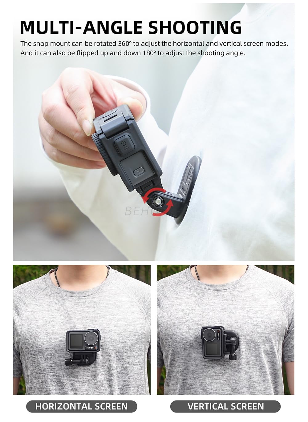 Magnetic POV/Vlog Neck Mount Holder with Lanyard Strap for GoPro 12 11 10 9 /Insta360 X3 Go3 Ace Pro/DJI Action 4 Osmo Pocket 3 Cameras - Image 3