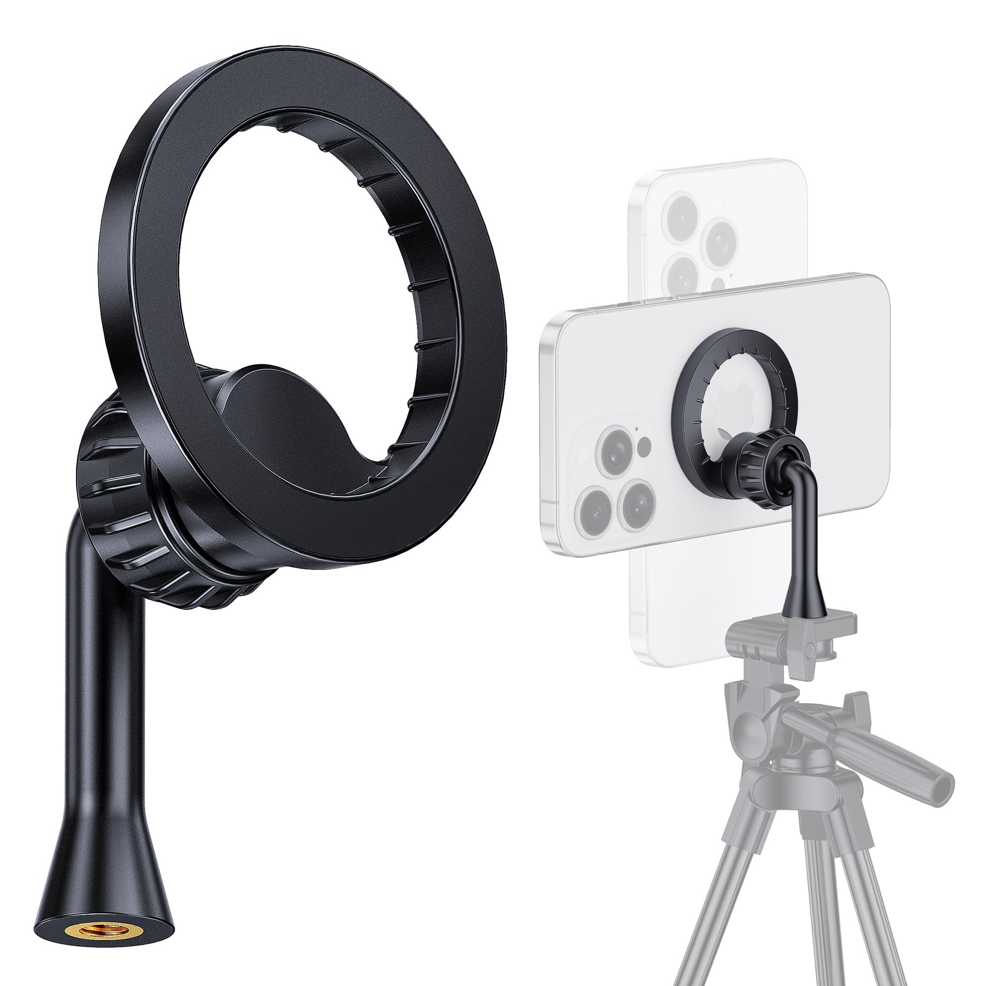 Magnetic Tripod Holder Mount Adapter for MagSafe, iPhone Tripod Mount Adapter with 1/4” Screw Hole, Magnetic Phone Tripod Holder Adapter for iPhone 16/15/14/13/12 Series Black