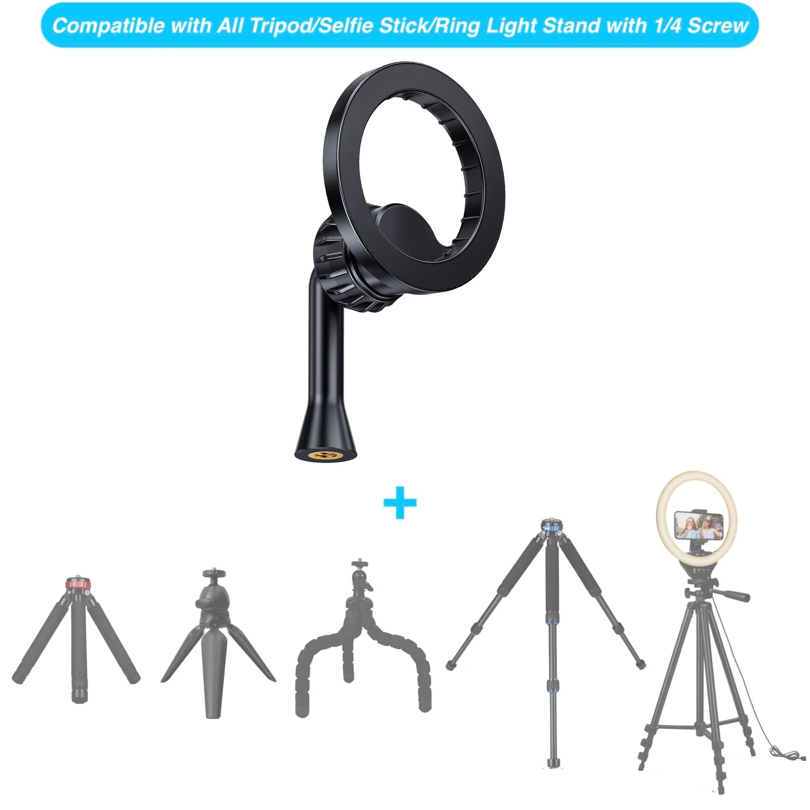 Magnetic Tripod Holder Mount Adapter for MagSafe, iPhone Tripod Mount Adapter with 1/4” Screw Hole, Magnetic Phone Tripod Holder Adapter for iPhone 16/15/14/13/12 Series Black - Image 2