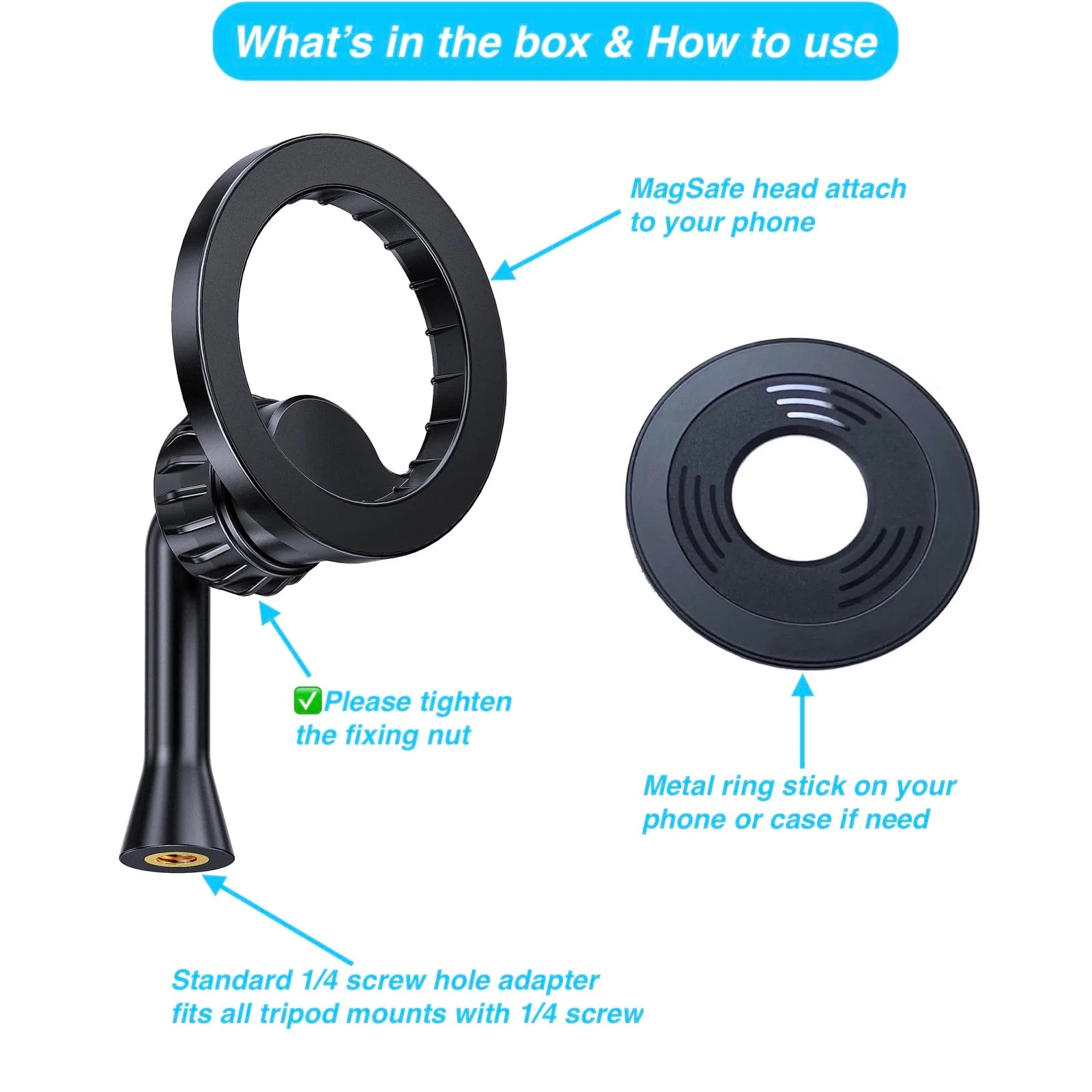Magnetic Tripod Holder Mount Adapter for MagSafe, iPhone Tripod Mount Adapter with 1/4” Screw Hole, Magnetic Phone Tripod Holder Adapter for iPhone 16/15/14/13/12 Series Black - Image 6