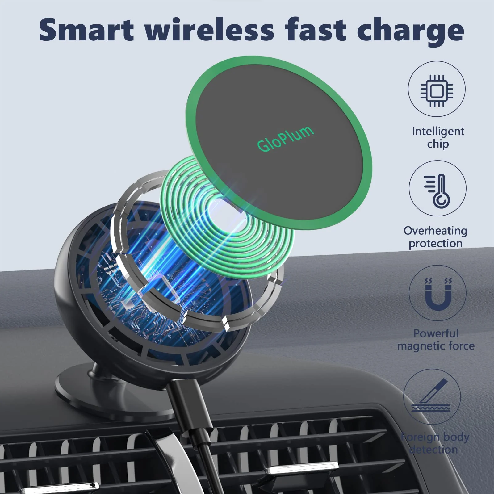 Magnetic Wireless Car Charger Mount Compatible with Magsafe iPhone 15/ iPhone 14/iPhone 13, Fast Charging Air Vent Magnet Accessories Car Phone Holder Gray - Image 4