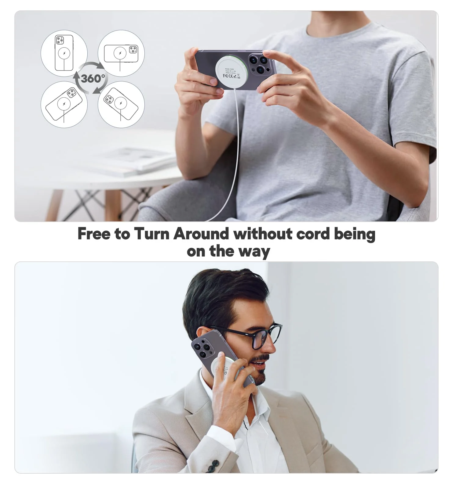 Magnetic Wireless Charger 15W Mag Safe Charger-Fast Charging Pad Compatible with iPhone16/15/14/13/12 Series & Airpods 2 3 Pro-LED Mag-Safe Pad with Dual Charging Ports Original Replacement(White) White - Image 3
