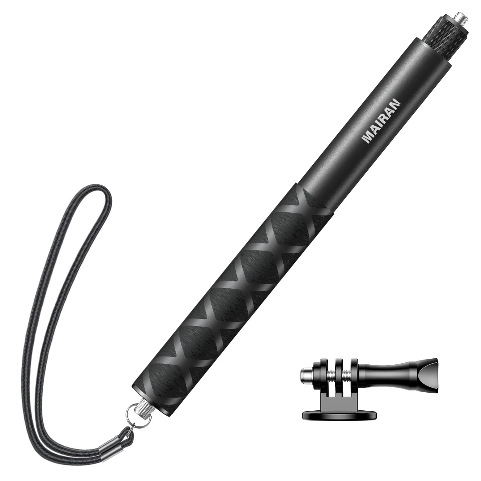Mairan 114cm Invisible Selfie Stick, 1/4" Extension Invisible Stick Compatible with Insta360, GoPro, DJI, Action Cameras,Portable Extendable Monopod Pole with Buckle Mount and Wrist Strap