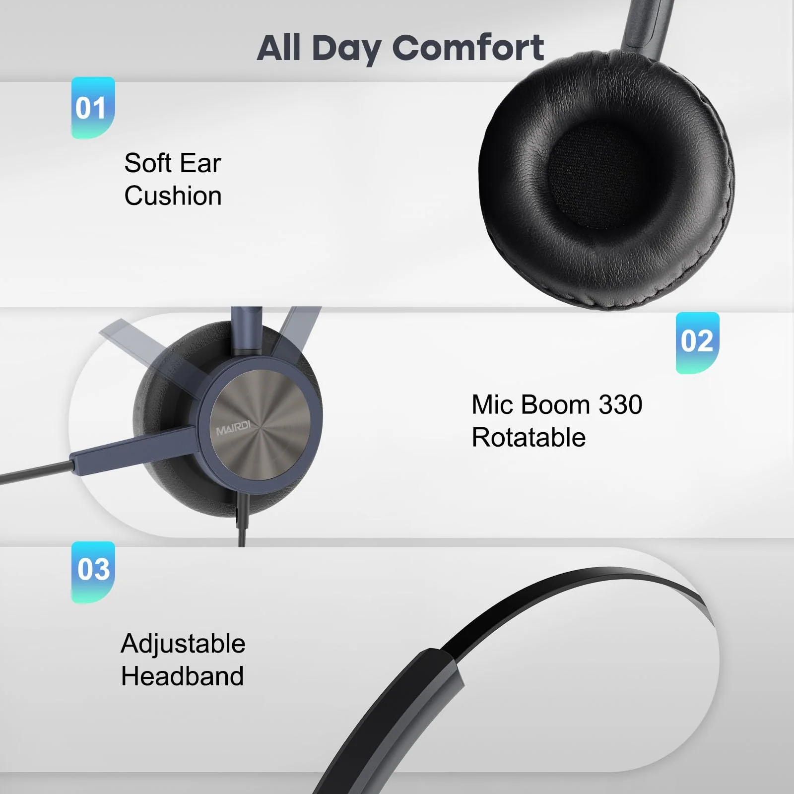 MAIRDI Telephone Headset with Microphone Noise Canceling, Binaural with RJ9 Jack & 3.5mm Connector for Office Call Center Deskphone Cell Phone PC Laptop, Work for Cisco 7941 7965 6941 7861 8811 8961 Black - Image 7