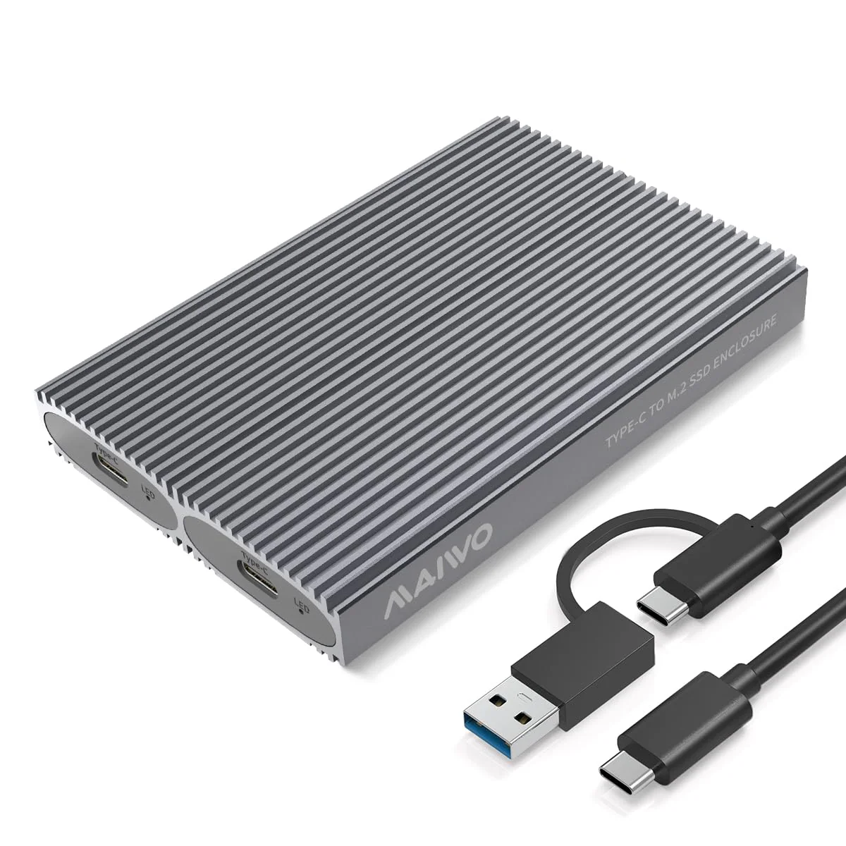 MAIWO 2 Bay M.2 NVMe SSD Enclosure USB 3.1 Gen2 Type-C 10Gbps Support UASP Tool Free Support 2230/2242/2260/2280 M Key/B&M Key Aluminum Case