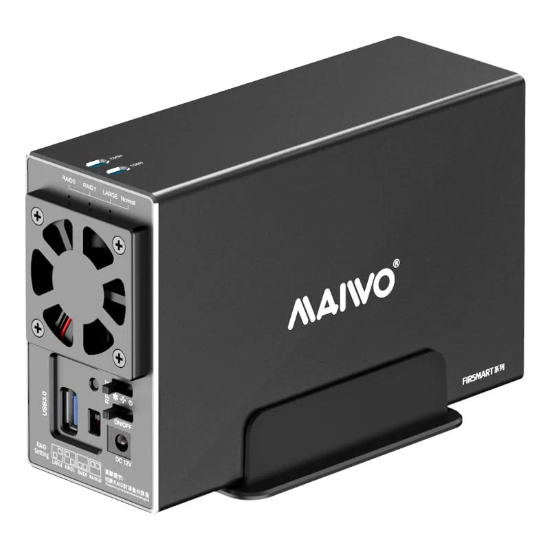 MAIWO Dual Bay HDD RAID Enclosure for 3.5 inch SATA Hard Disk Drive, 5Gbps USB 3.0 to SATA Drive Adapter, Up to 36TB Capacity, 2 Bay Aluminum Storage Case