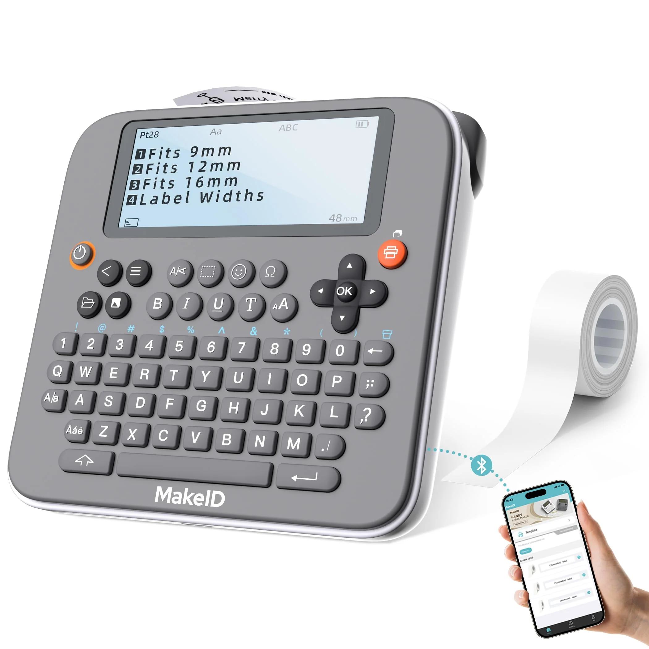 Makeid E1 Label Maker - Bluetooth Rechargeable Label Maker Machine - QWERTY Keyboard Labeler, 3.4" Backlighting LCD Screen - Prints 9~16mm Label - Home and Office Organization Black