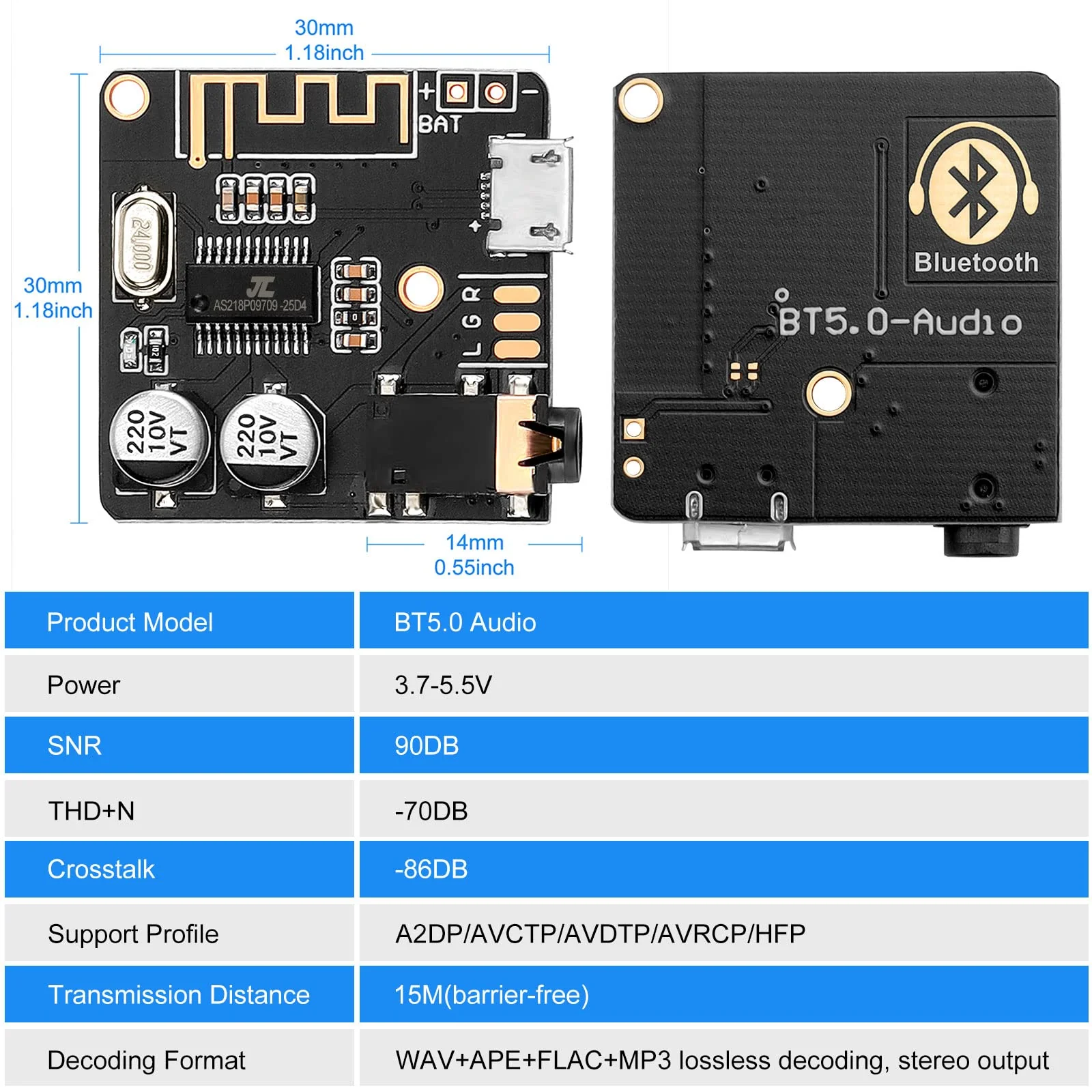 MakerHawk 2pcs Bluetooth Audio Receiver Board BT 5.0 Stereo Audio Amplifier 3.7-5V Car Speaker Amplifier for DIY 2 - Image 4
