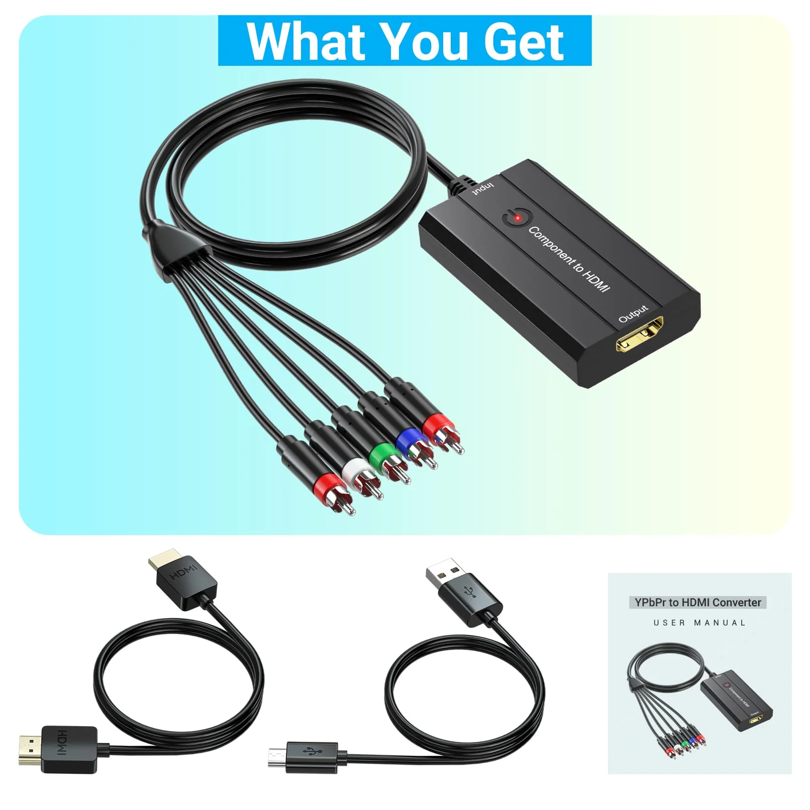 Male Component to HDMI Converter for DVD/STB/VHS with Female Component to Display on HDTVs(Not for 240P PS1 Games), 1080P YPbPr to HDMI Converter Adapter - Image 2