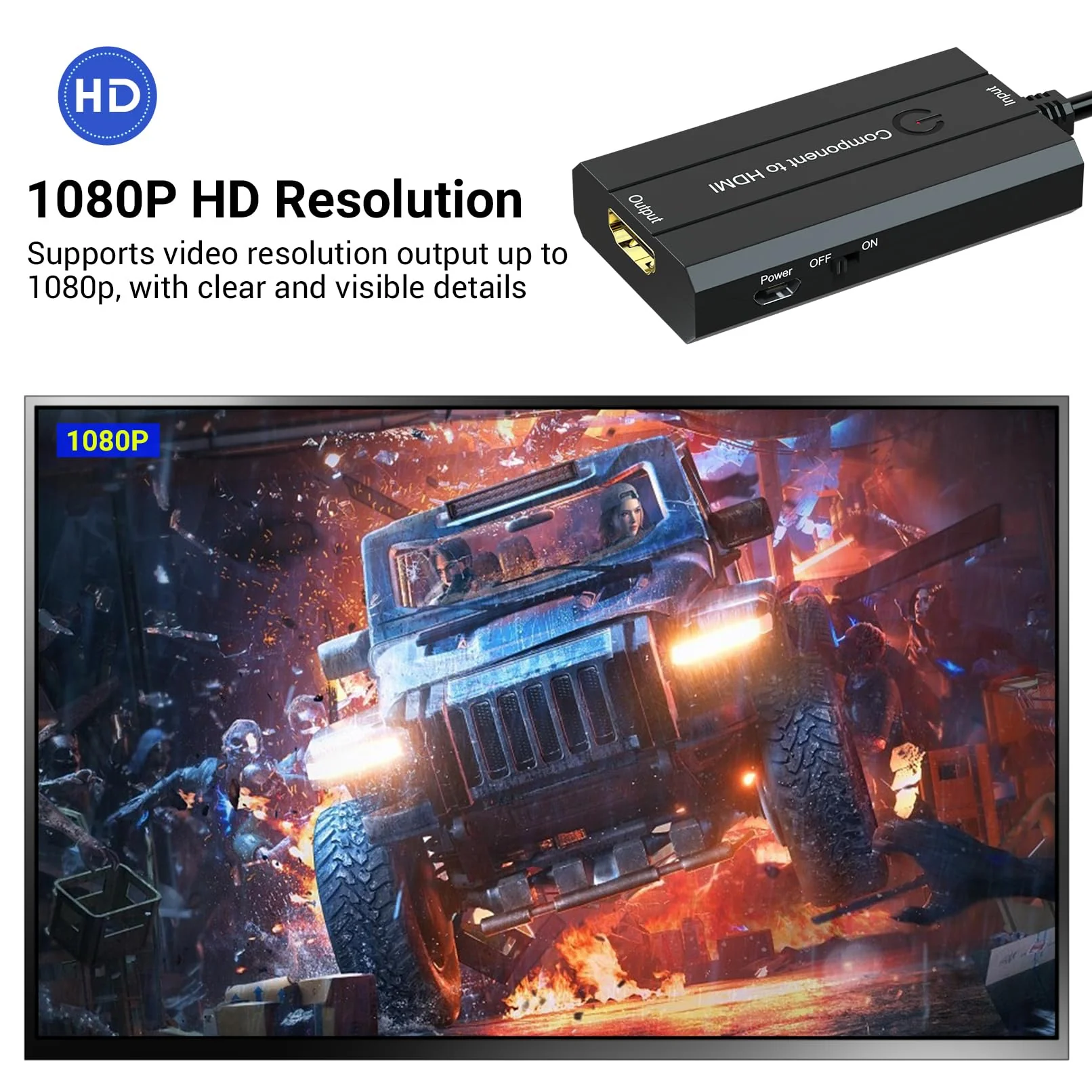Male Component to HDMI Converter for DVD/STB/VHS with Female Component to Display on HDTVs(Not for 240P PS1 Games), 1080P YPbPr to HDMI Converter Adapter - Image 4