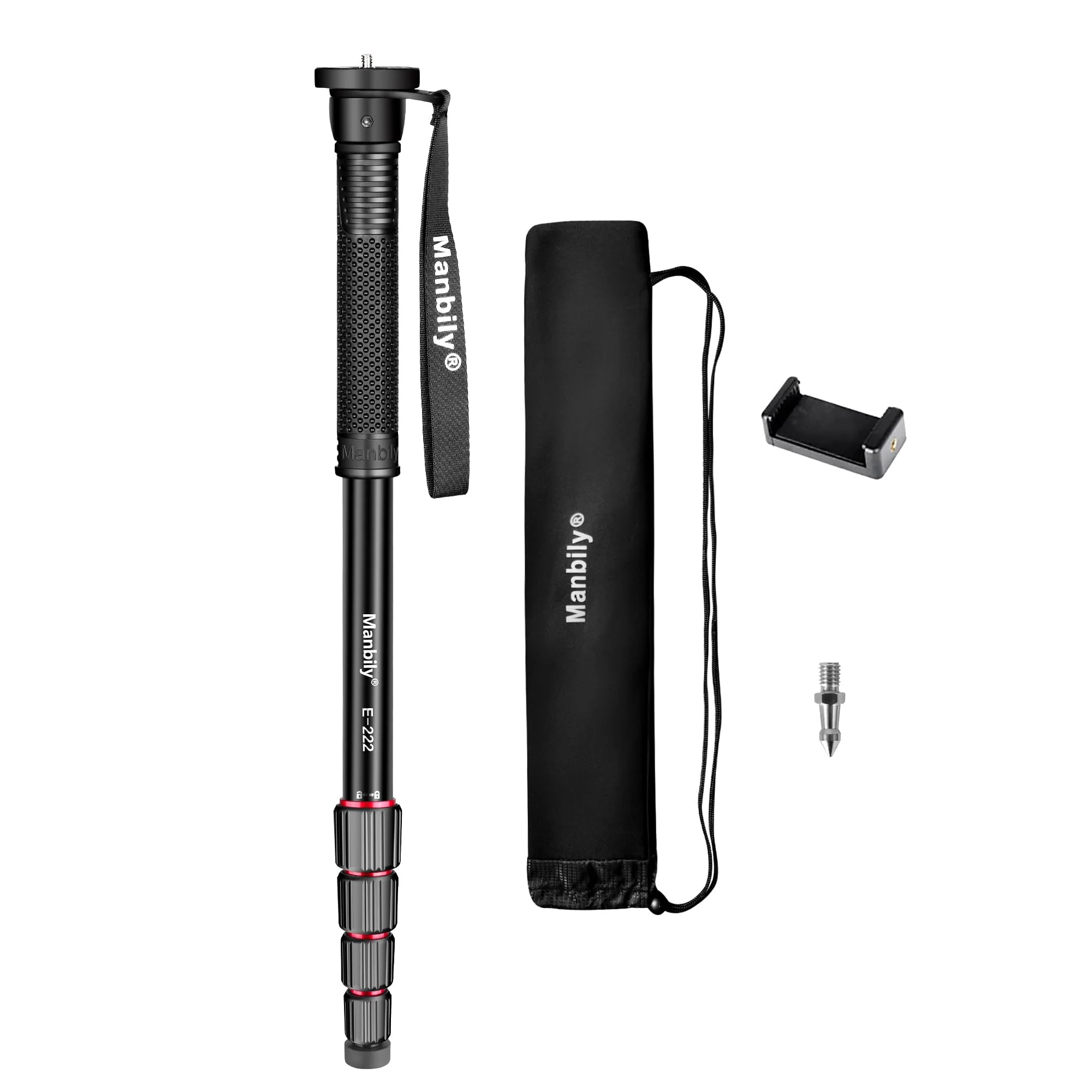 Manbily 65-Inch Camera Monopod, 5 Sections Aluminum Travel Monopod for Canon Nikon Sony DSLR Cameras Video Camcorder, Compact Portable Monopod Lightweight Walking Trekking Stick(E-222)