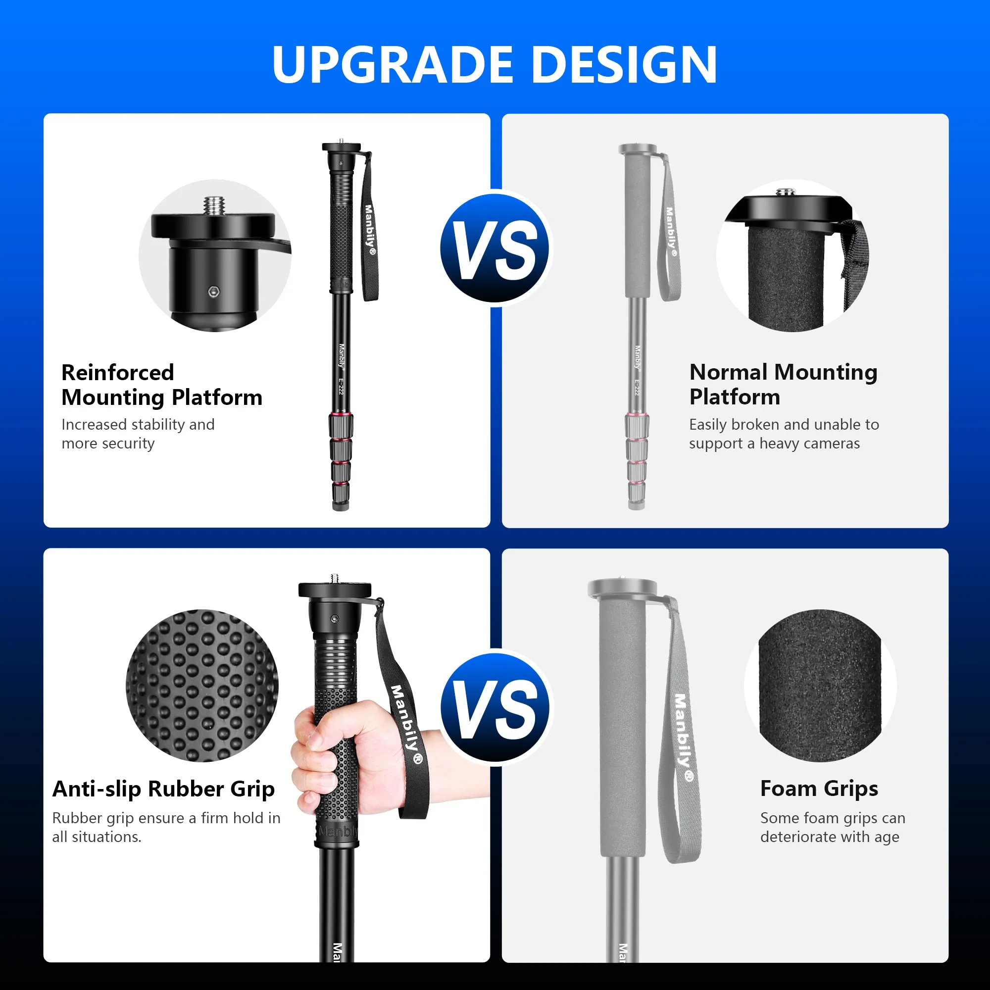 Manbily 65-Inch Camera Monopod, 5 Sections Aluminum Travel Monopod for Canon Nikon Sony DSLR Cameras Video Camcorder, Compact Portable Monopod Lightweight Walking Trekking Stick(E-222) - Image 2