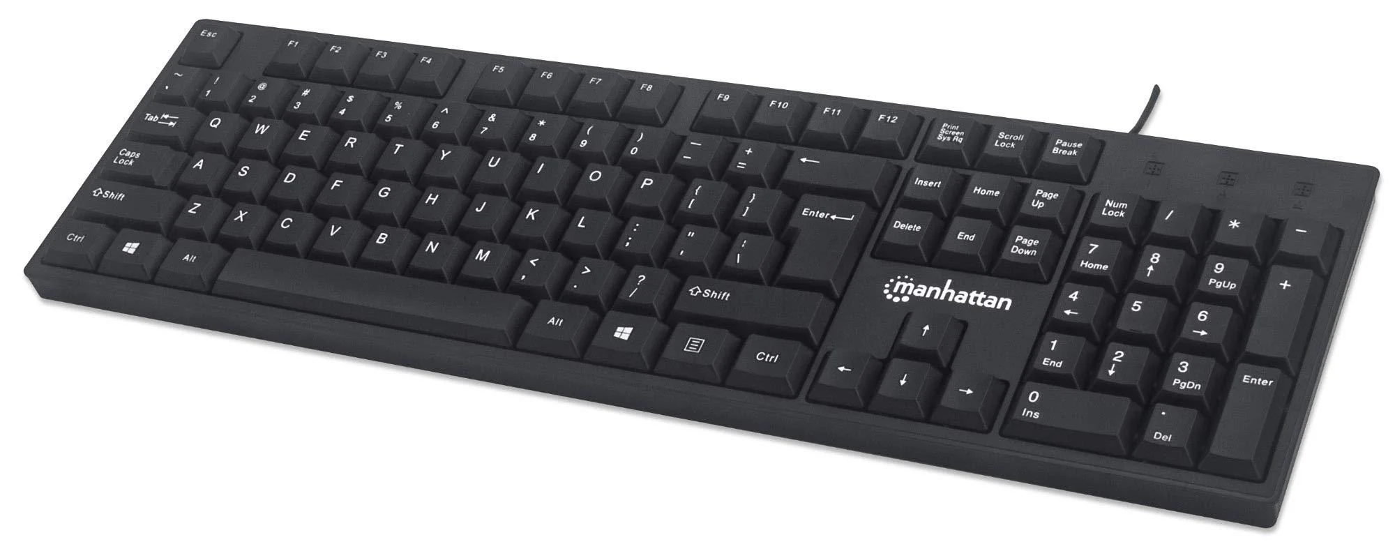 Manhattan Wired Computer Keyboard, Black – Basic Keyboard - with 5ft USB-A Cable, 104-keys, Foldable Stands - Compatible for Windows, PC, Laptop - 3 Year Warranty - 179324