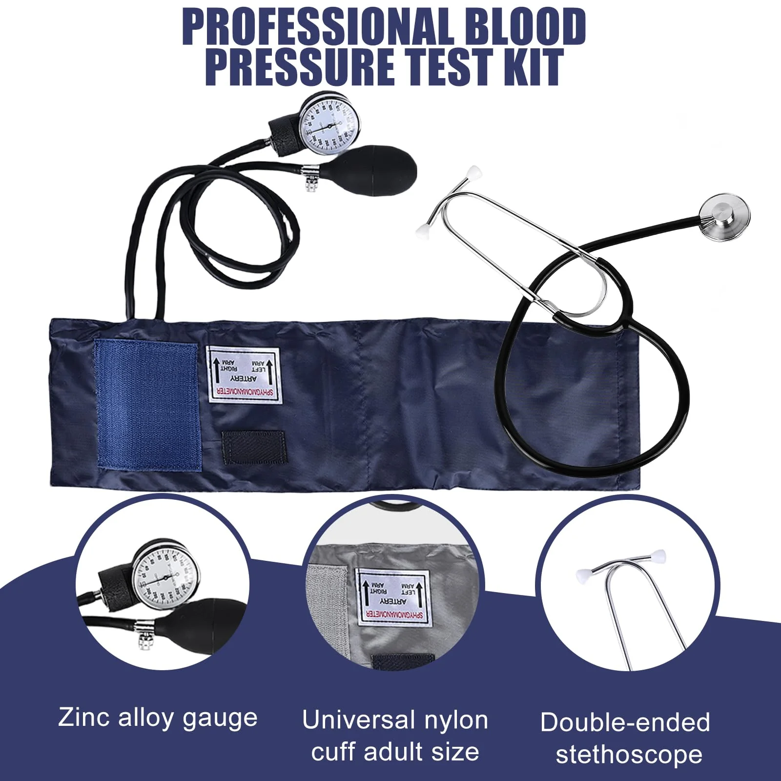 Manual Blood Pressure Cuff and Stethoscope Kit, Professional Upper Arm Aneroid Blood Pressure Monitor with Single Head Stethoscope, Adult Cuff, Pump Ball, Carry Bag for Home, Black - Image 2