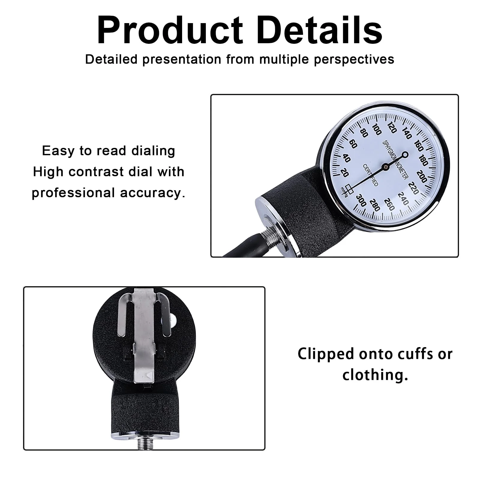 Manual Blood Pressure Cuff and Stethoscope Kit, Professional Upper Arm Aneroid Blood Pressure Monitor with Single Head Stethoscope, Adult Cuff, Pump Ball, Carry Bag for Home, Black - Image 5