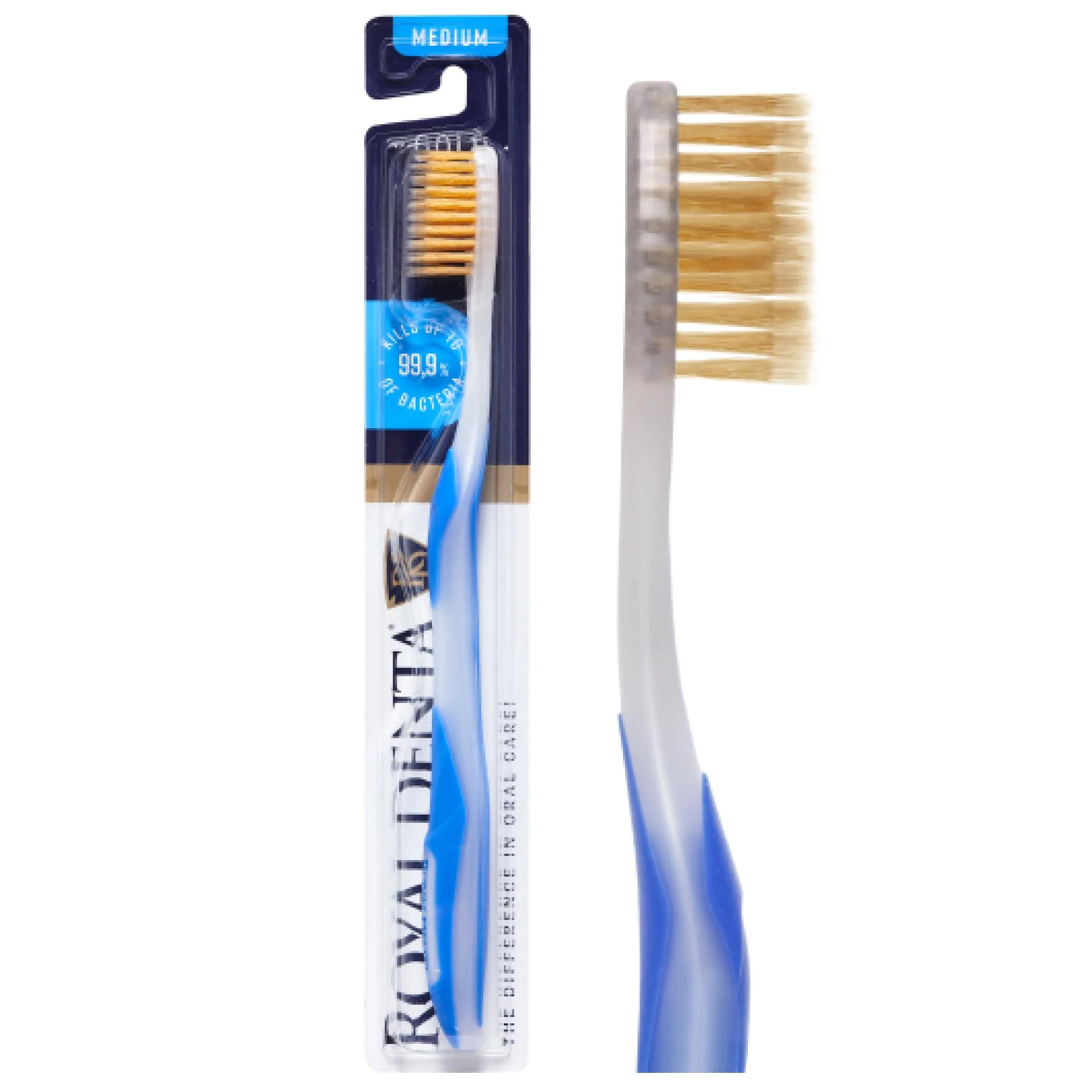Manual Toothbrush Medium for Adults, Floss Toothbrush with Gold, Blue Royal Denta