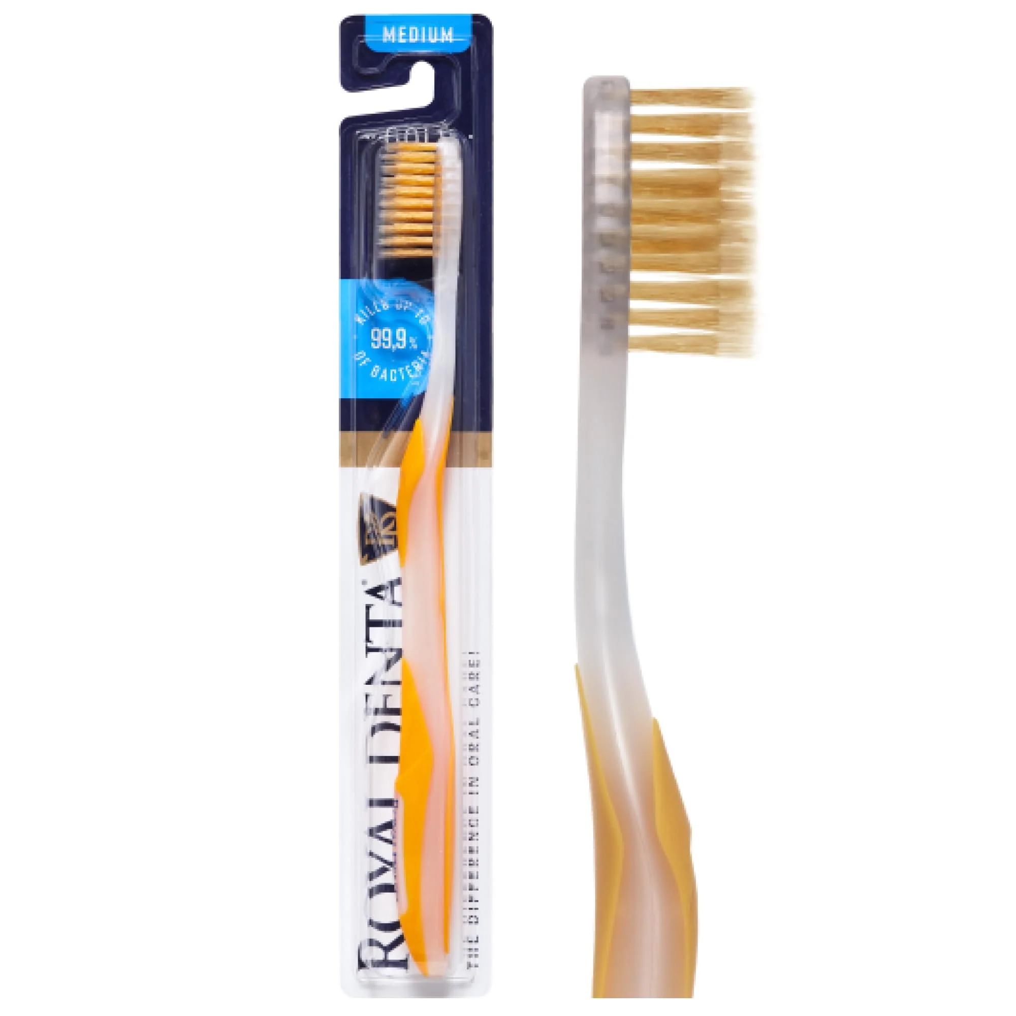 Manual Toothbrush Medium for Adults, Floss Toothbrush with Gold, Yellow Royal Denta