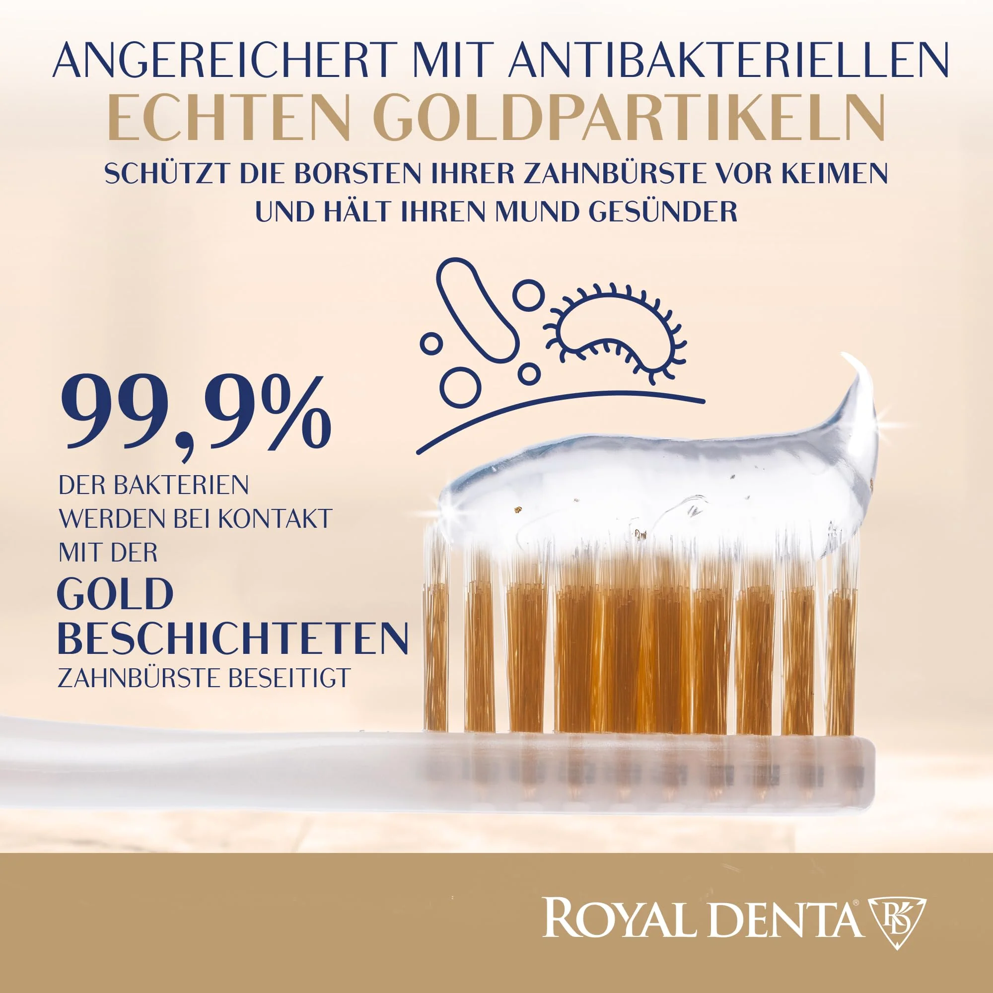 Manual Toothbrush Medium for Adults, Floss Toothbrush with Gold, Yellow Royal Denta - Image 4