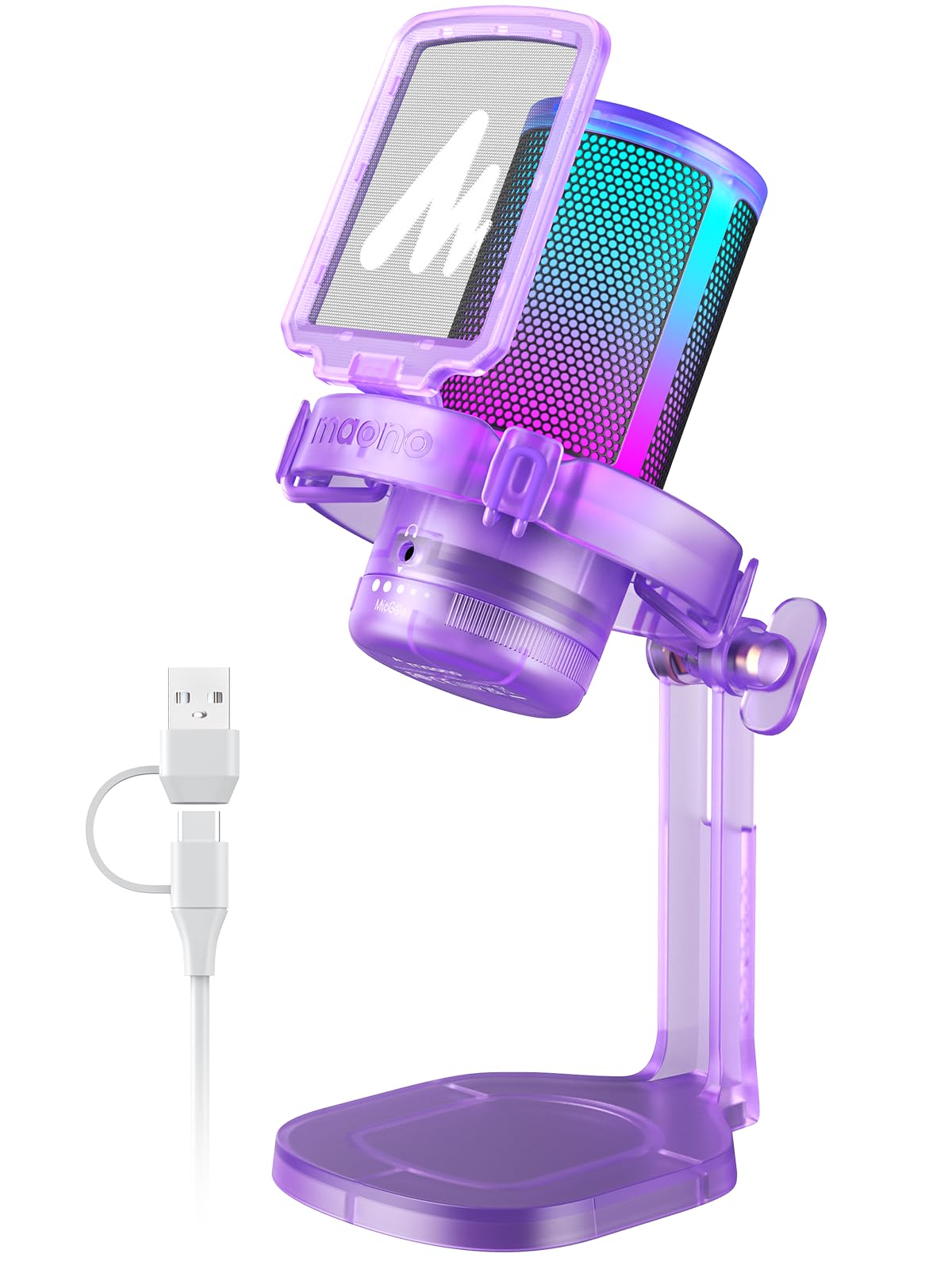 MAONO Gaming Microphone with Noise Cancellation, PC USB Condenser Mic for Computer, Mac, Laptop, PS5, Streaming, Podcast, Twitch, YouTube, Discord, GamerWave DGM20 Purple