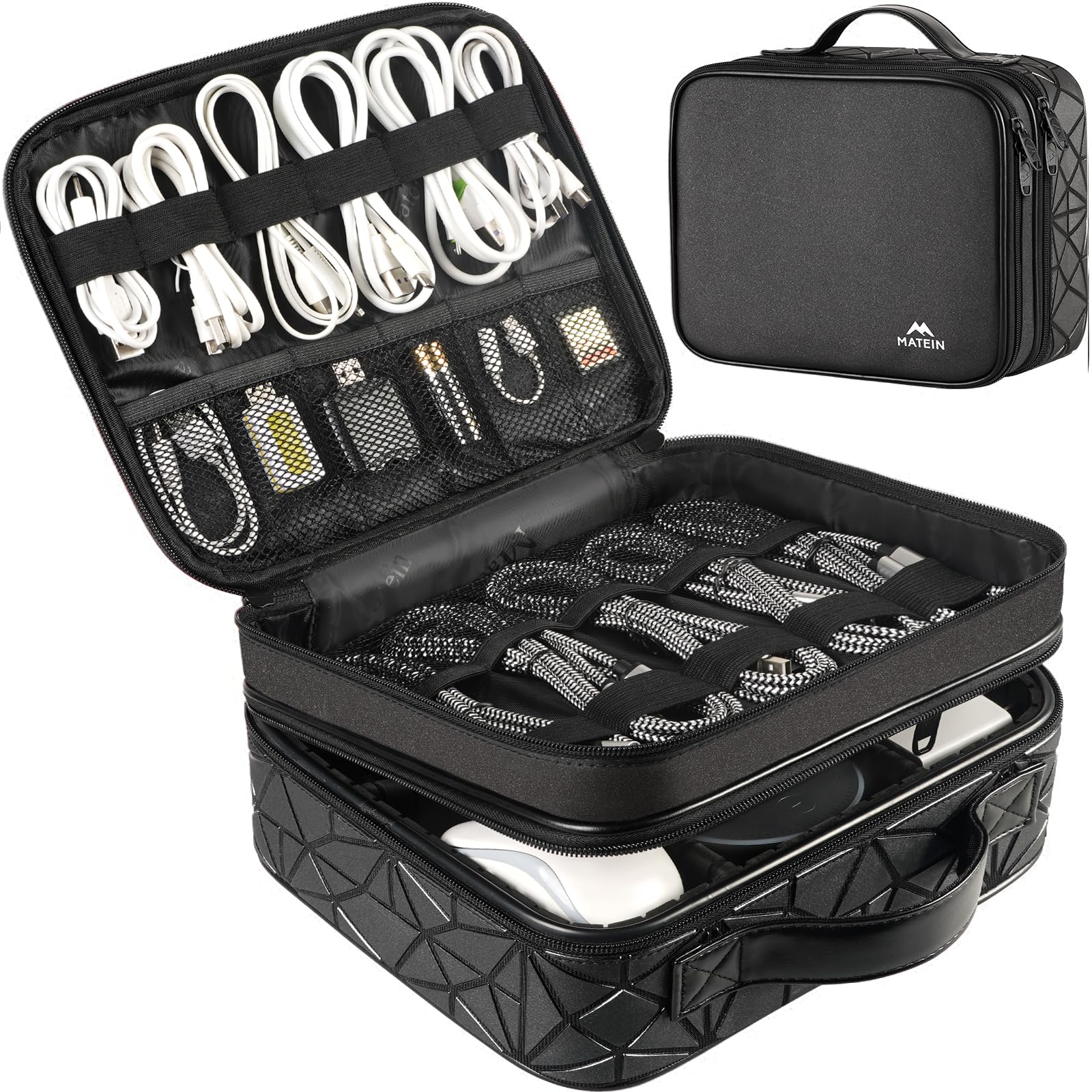 MATEIN Cord Organizer Case with Adjustable Divider, DJ Cable File Bag for DJ Gear, Sound Instrument and Music Equipment Accessories, Shockproof Portable Double Layer Cord Bags, Black Large