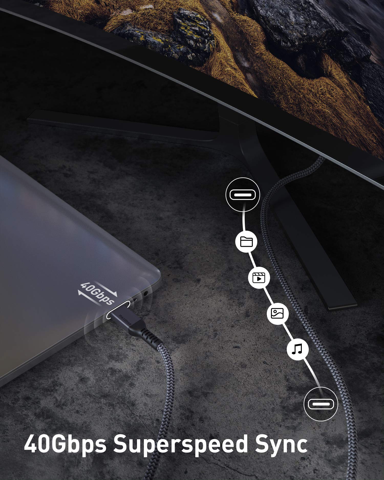 Maxonar [2 Pack 3.3FT] Thunderbolt 4 Cable, 240W Thunderbolt Cable 40Gbps Sync 8K/5K@60Hz Display and for Thunderbolt 4, Thunderbolt 3, USB4, and USB-C Devices 2 - Image 3