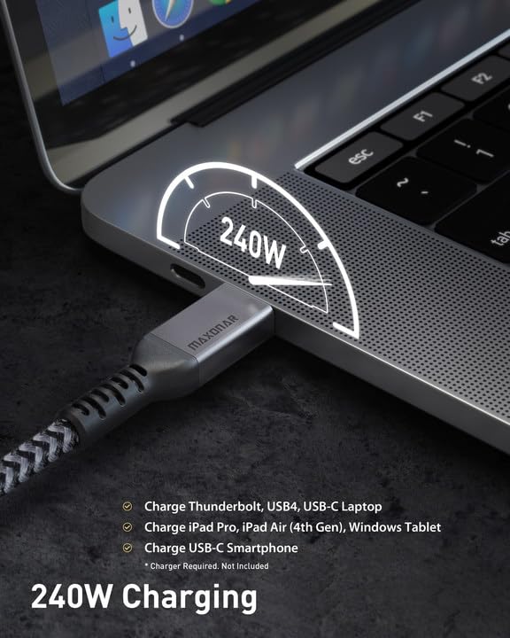 Maxonar [2 Pack 3.3FT] Thunderbolt 4 Cable, 240W Thunderbolt Cable 40Gbps Sync 8K/5K@60Hz Display and for Thunderbolt 4, Thunderbolt 3, USB4, and USB-C Devices 2 - Image 4