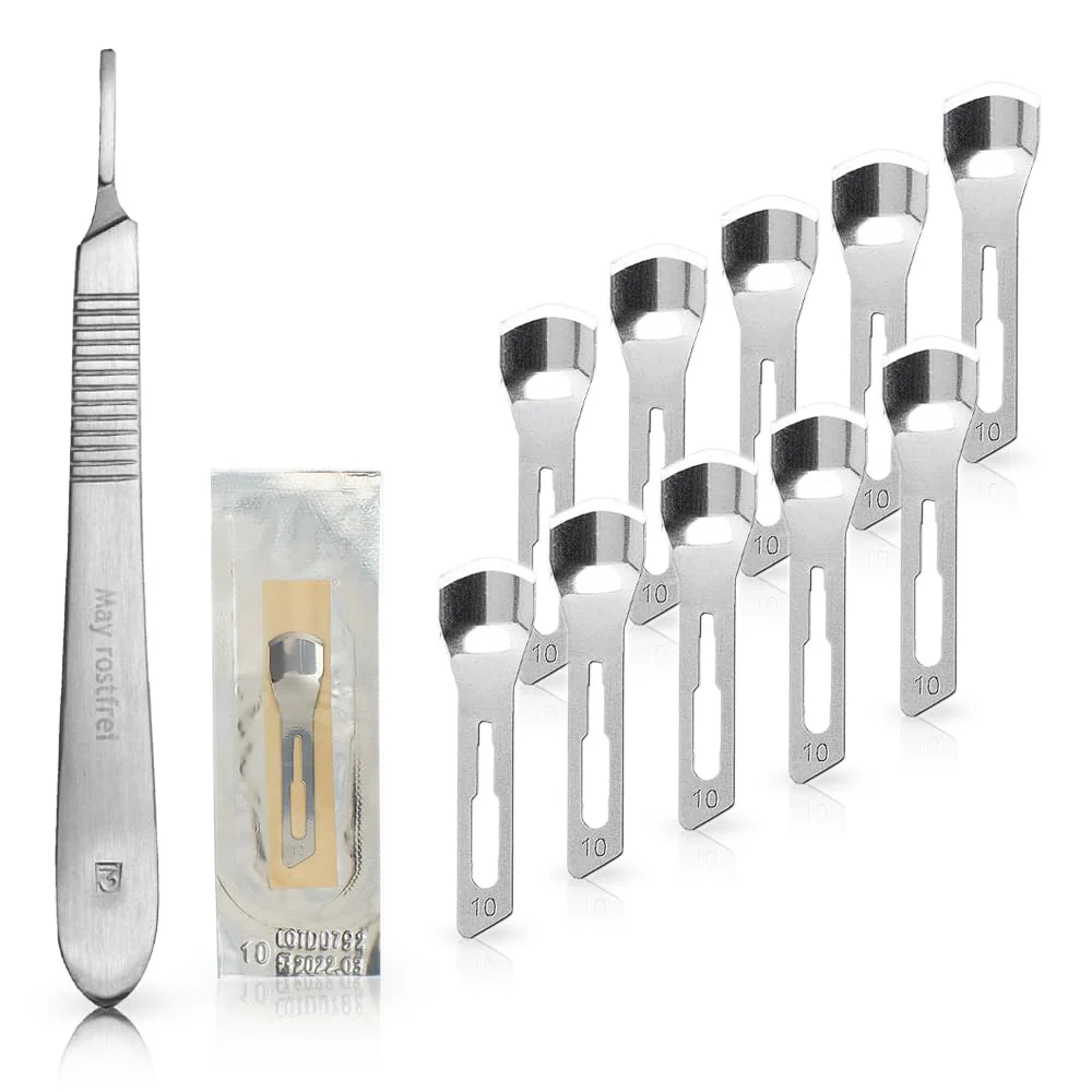 May Hollow Chisel Blades Scalpel Set for Podiatry & Foot Care - Scalpel Holder No. 3 & 10 Sterile Carbon Steel Blades Figure 10