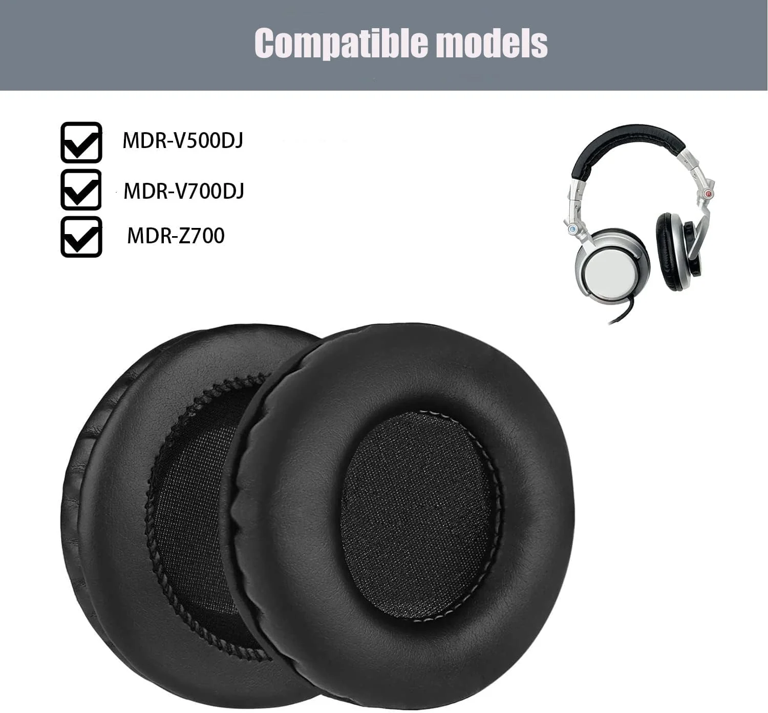 MDR-V700 Ear pad Replacement Ear pad Repair Accessories are Compatible with Sony MDR-V700DJ V700 DJ MDR-V500DJ V500 DJ/Pioneer HDJ1000 HDJ2000 HDJ1500 Headphones (Black/Leather) - Image 2