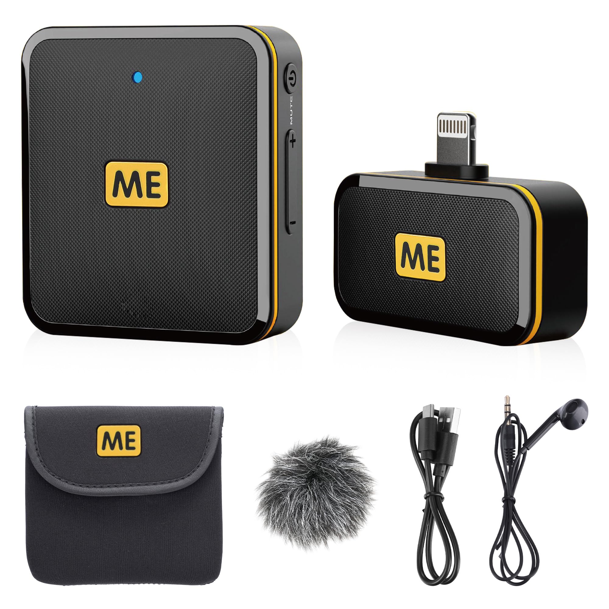 ME Wireless Lavalier Microphone for iPhone iPad Phone, MFi Certified, Noise Cancellation, Gain Control, 328ft Transmission, Wireless Lapel Podcast Microphone Mic for Video Recording, Vlogging lightning RX+TX