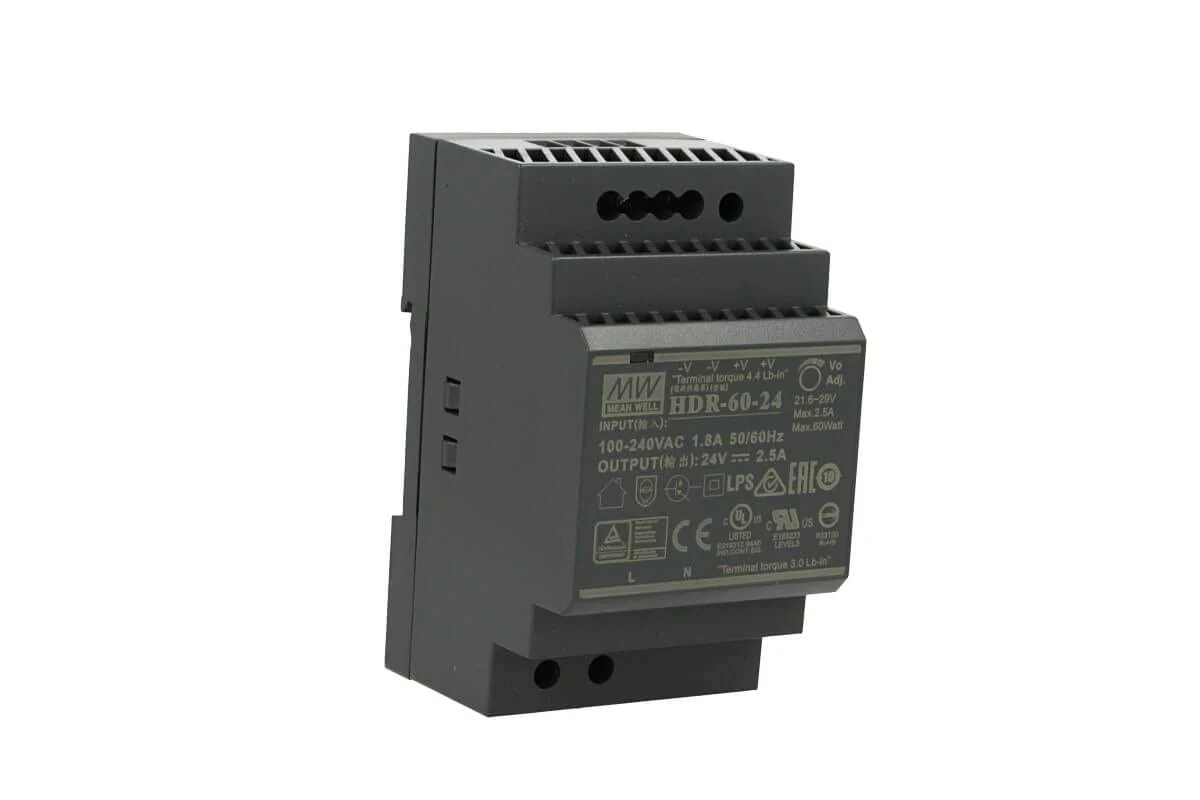 Mean Well Din-Rail power supply 60W 24V 2,5A ; MeanWell HDR-60-24 ; Panel Mount