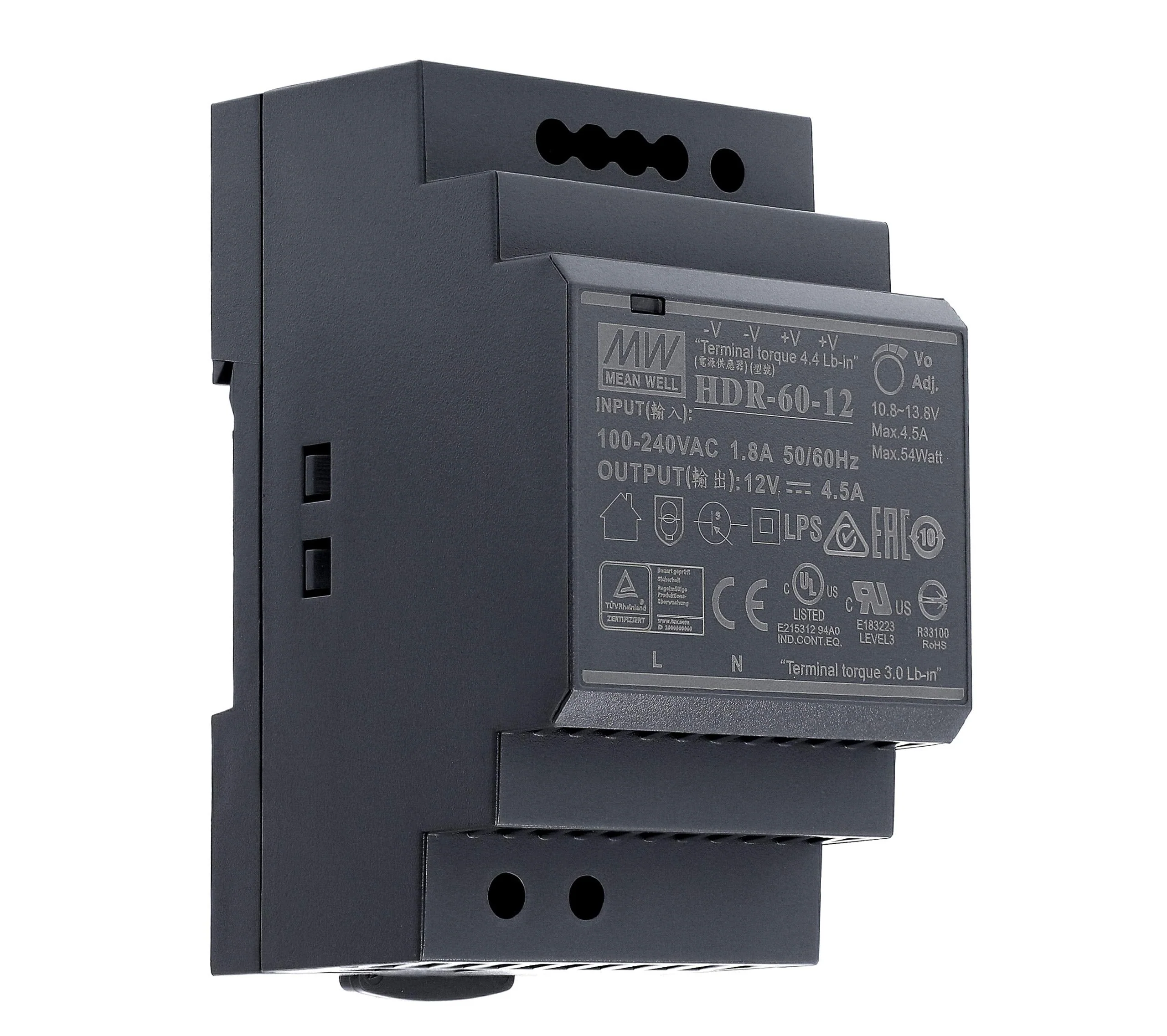 Mean Well HDR-60-12 DIN Rail Power Supply DIN-Rail 12 VDC 4.5 A 54 Watt