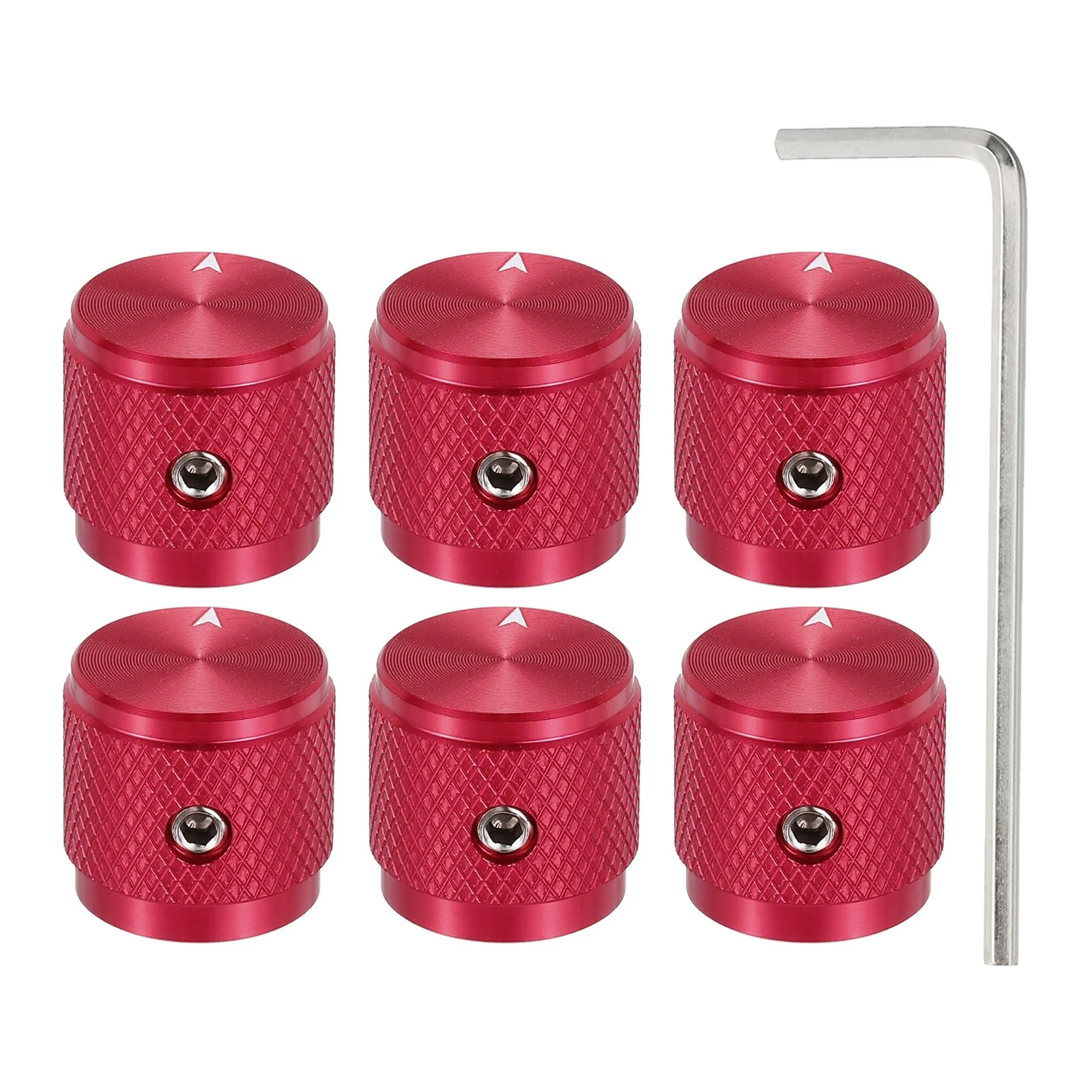MECCANIXITY 6 Pcs Aluminium Potentiometer Knobs, 1/4" (6mm) Universal Volume Tone Control Knobs with Arrow Indicator for Guitar, 5/8" Red 17mmx16mm