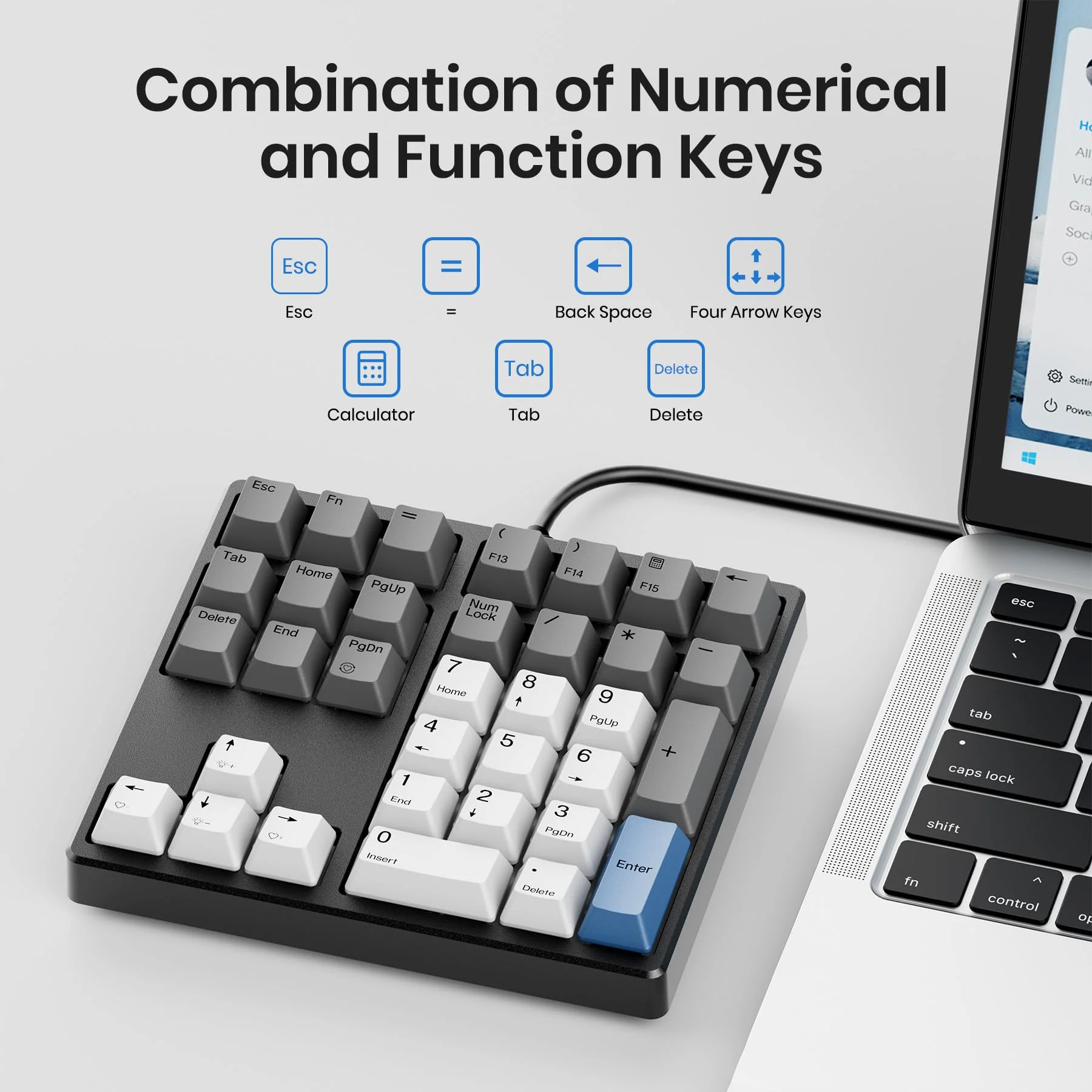 Mechanical Number Pad, 34 Key Wired Hot Swappable Keypad, Gateron Switches White Backlit Numpad,USB Numeric Keypad with PBT Keycaps for Laptop, Mac, PC Desktop(Blue Switch) Blue Switch - Image 2