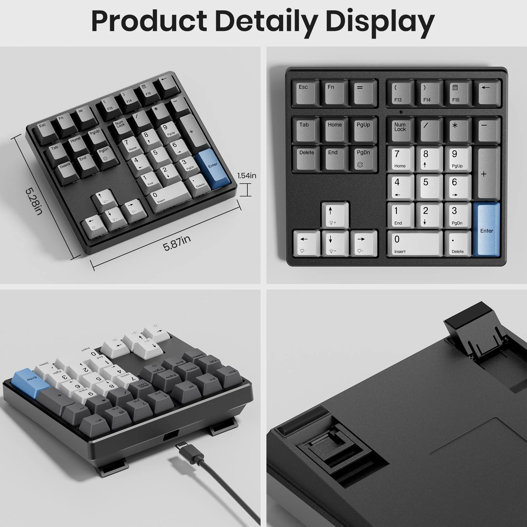 Mechanical Number Pad, 34 Key Wired Hot Swappable Keypad, Gateron Switches White Backlit Numpad,USB Numeric Keypad with PBT Keycaps for Laptop, Mac, PC Desktop(Blue Switch) Blue Switch - Image 7
