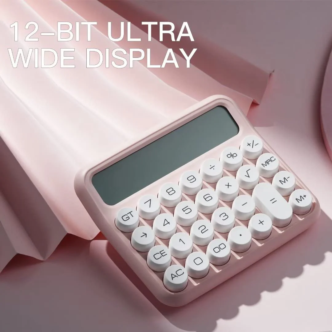 Mechanical Switch Calculator, Pink Calculator Cute 12 Digit Large LCD Display Big Button Calculator Clear Standard for Daily and Basic Office,Automatic Sleep,with Battery - Image 4