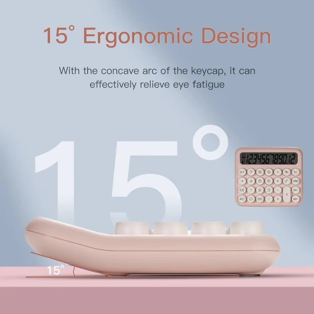 Mechanical Switch Calculator, Pink Calculator Cute 12 Digit Large LCD Display Big Button Calculator Clear Standard for Daily and Basic Office,Automatic Sleep,with Battery - Image 5