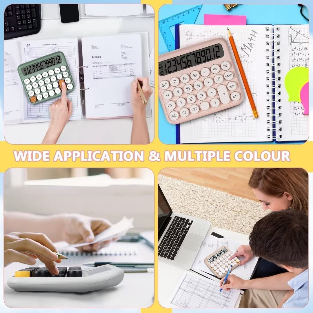 Mechanical Switch Calculator, Pink Calculator Cute 12 Digit Large LCD Display Big Button Calculator Clear Standard for Daily and Basic Office,Automatic Sleep,with Battery - Image 8