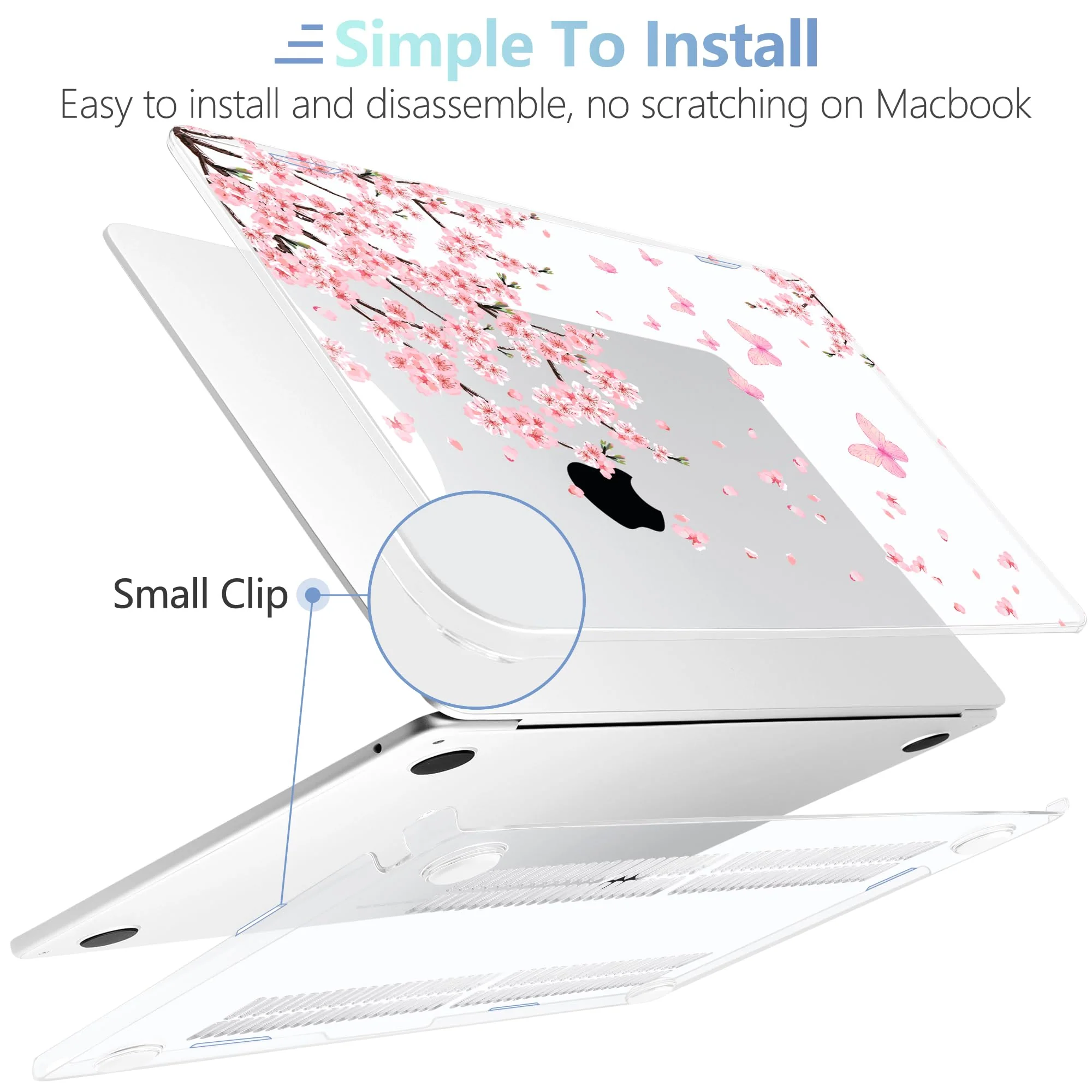 MEEgoodo Case M3 for MacBook Air 13.6 inch Case 2024 2022, Fit Model A3113 A2681 with M3 M2, Clear Laptop Hard Shell Cases with Keyboard & Webcam Cover & Screen Protector, Cherry Blossoms - Image 5