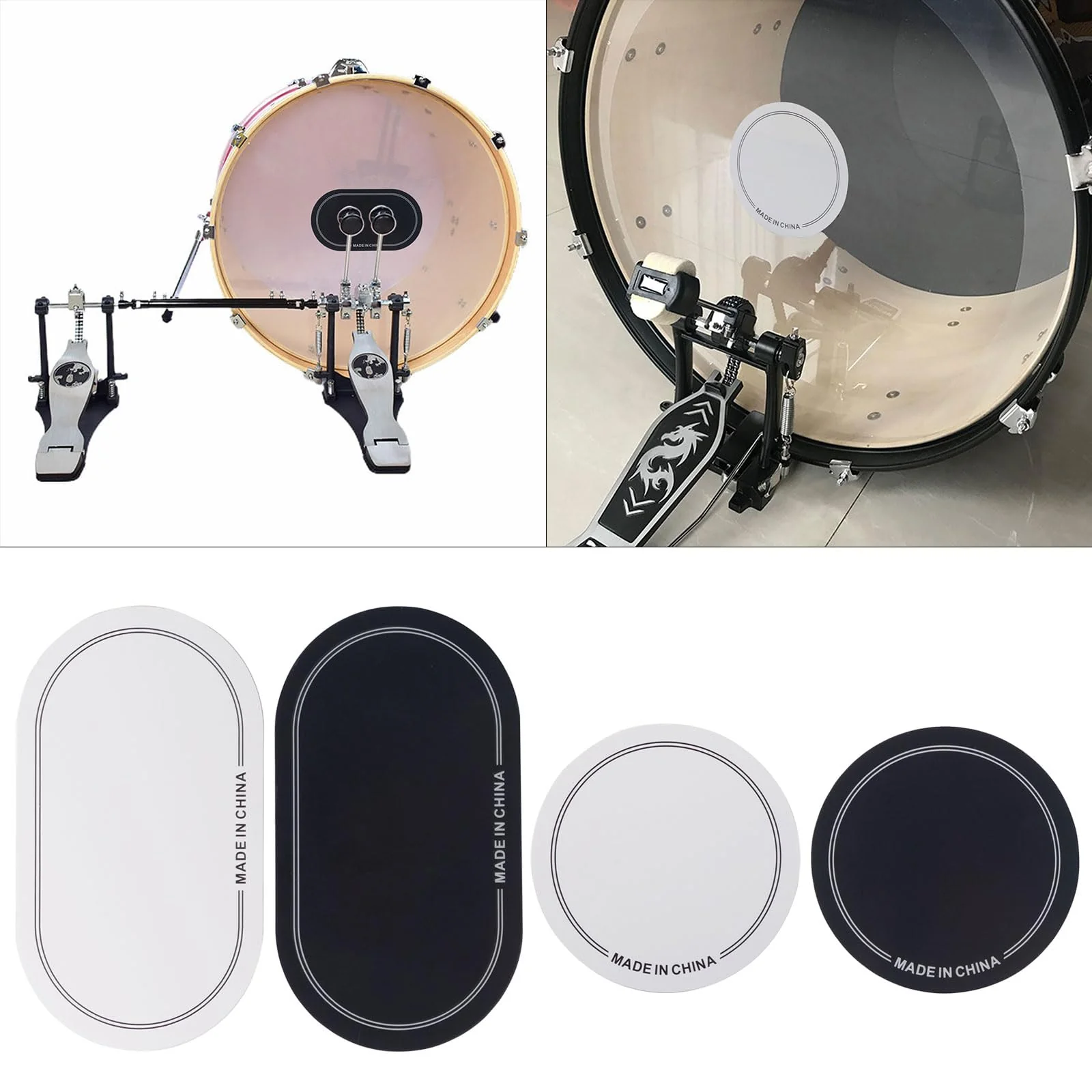 MEELYHOMEZQA 2pcs Single/Double Pedal Drum Patches Skin Replacement Self-Adhesive Drumhead Patchs Protector for Kick Bass Durm Parts, 18*10cm - Image 2