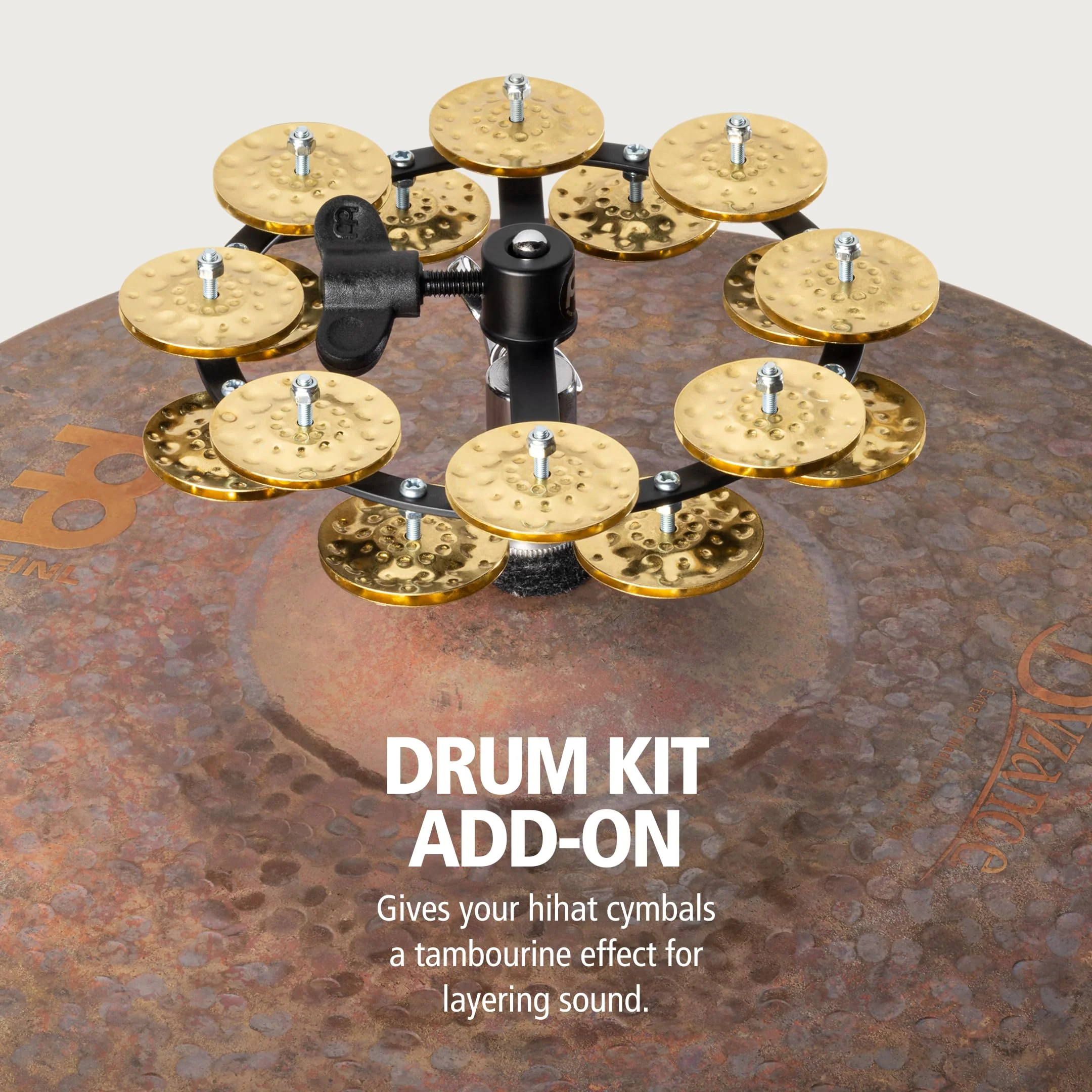 Meinl Percussion Headliner Series Hihat Tambourine Jingle Effect, Hammered Solid Brass — NOT Made in China — Mountable on Any Pull Rod, 2-Year Warranty (HTHH2B-BK) Double Row - Image 2
