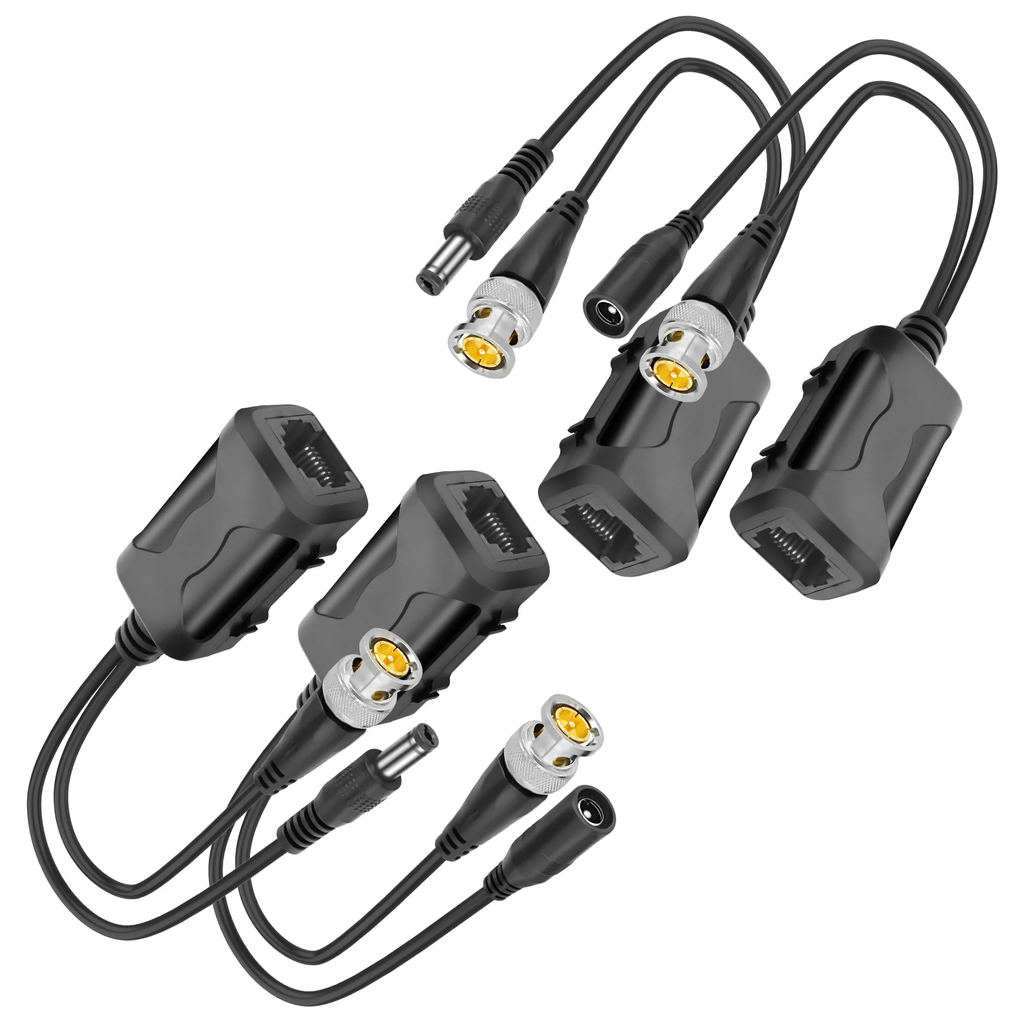 MEIRIYFA Passive Video Balun BNC to RJ45 Cat5e/6 Video Baluns Transceiver Transmitter with Power Connector for 720P 1080P 3MP 4MP 5MP 8MP HD-CVI/TVI/CVBS Analog to IP Camera Converter (2 Pairs)