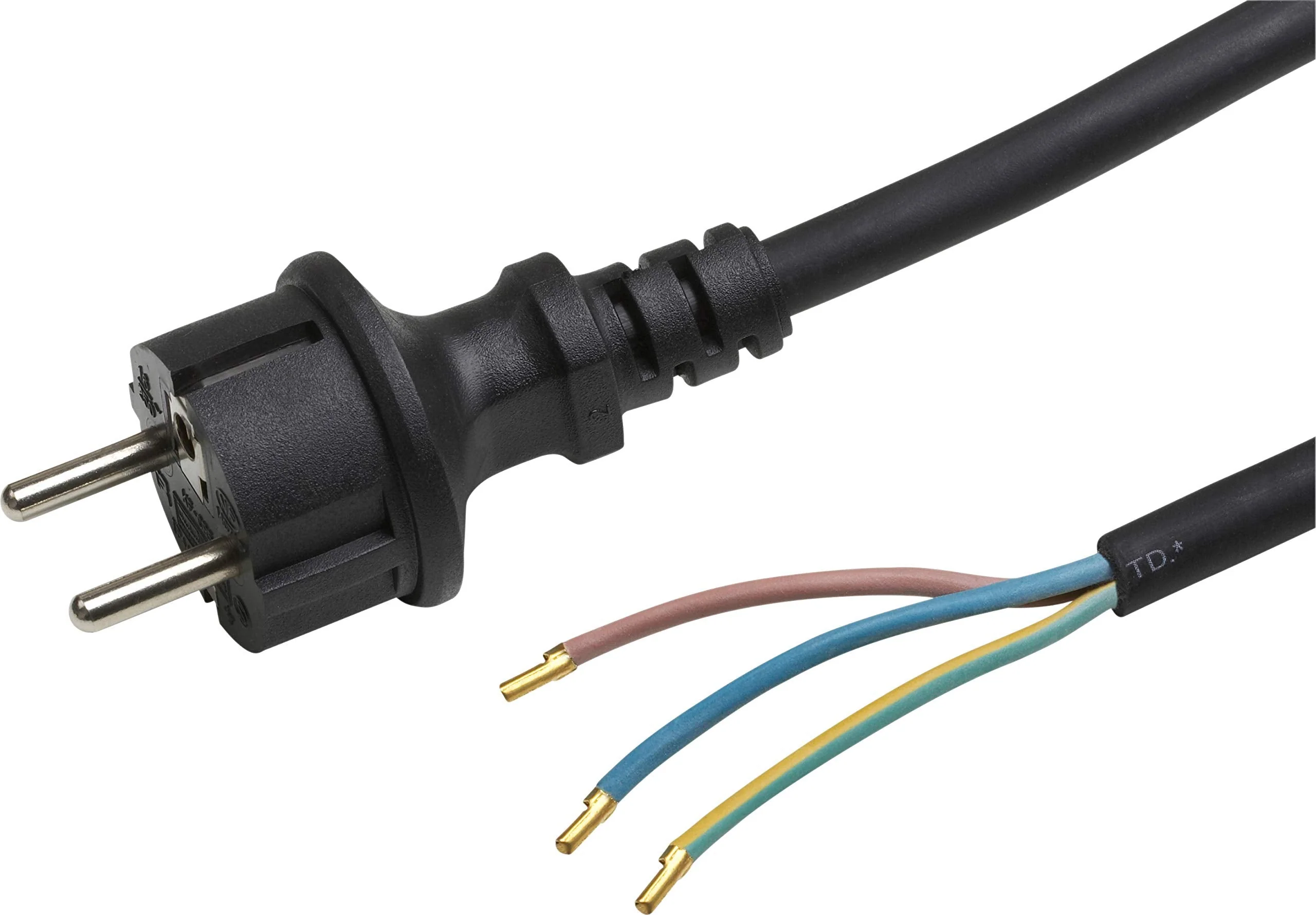 Meister Protective Contact Cable - 5 Metres - Black - Rubber Hose Cable H05RR-F3G1.5 - 3 Cores - IP20, Connection Cable with Schuko Plug, Connection Cable, Installation Material, 7434520 H05RR-F3G1.5 mm² 5 m